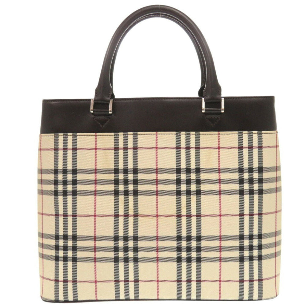 Burberry Beige Dark Brown Canvas Handbag