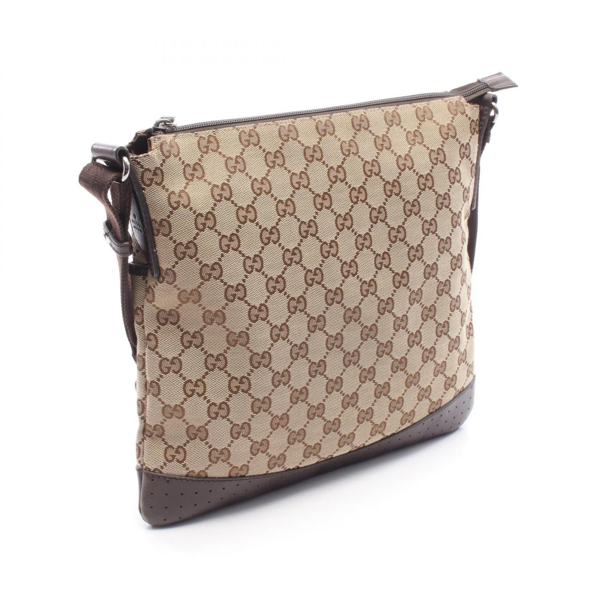 Gucci Beige Brown Canvas Leather Handbag Shoulder Bag (Pre-Owned)