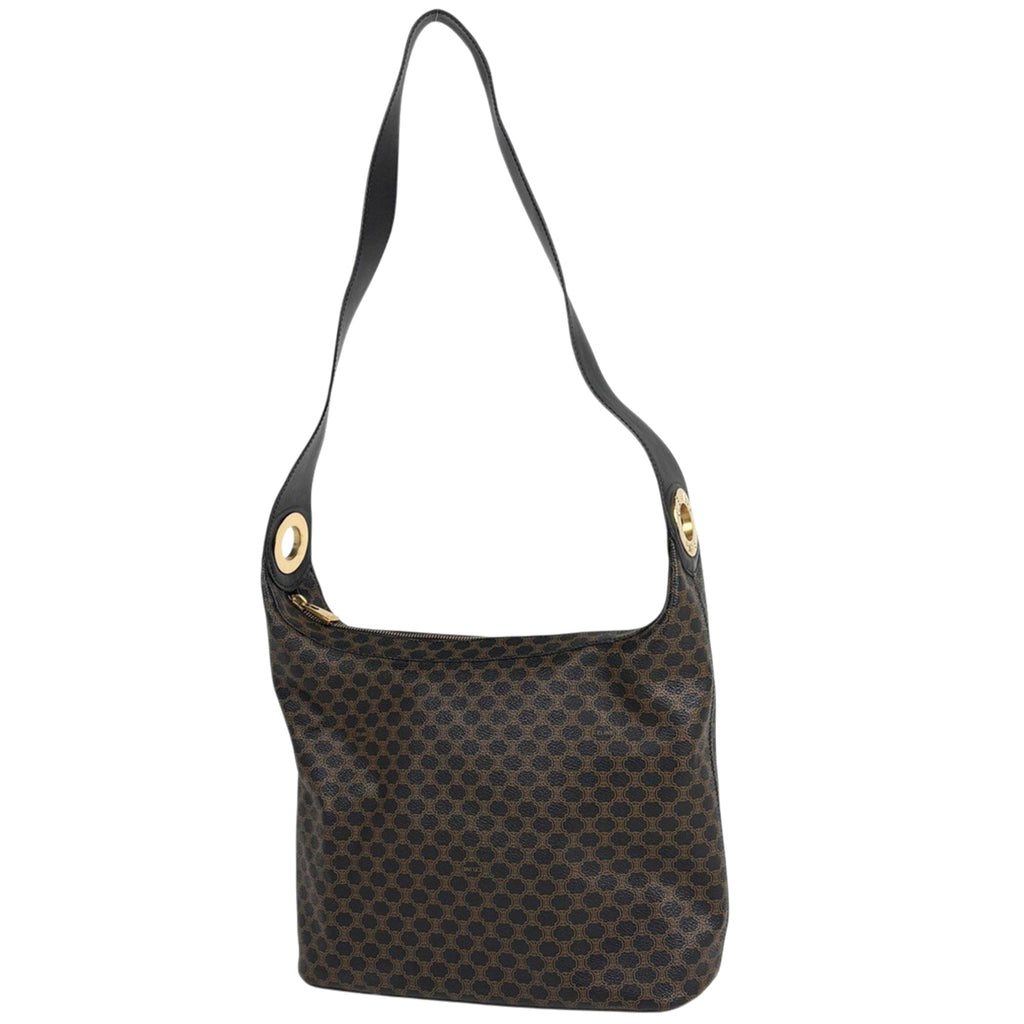 Celine Black Brown Coated Canvas Leather Shoulder Bag