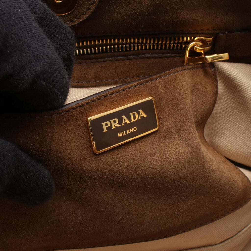Prada Beige Brown Canvas Suede Handbag