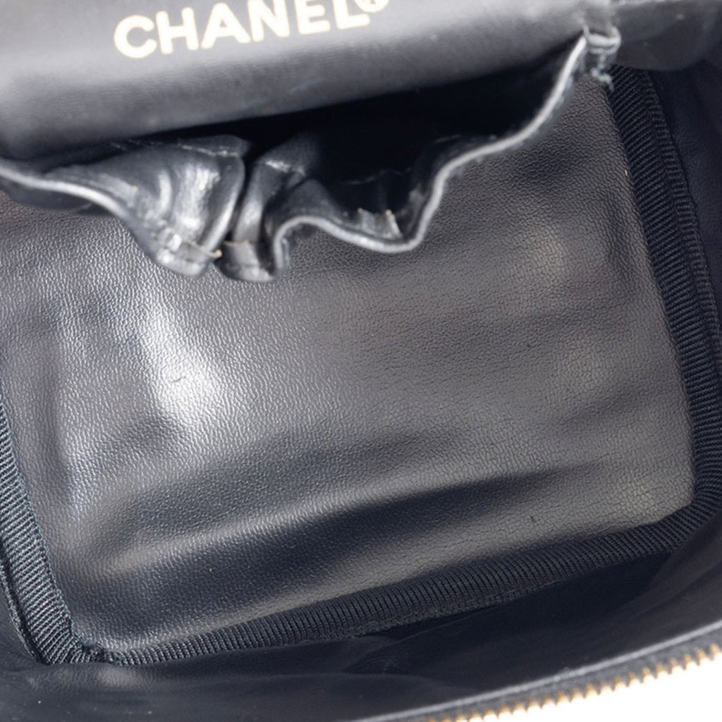 Chanel Black Leather Handbag Pouch Vanity Bag
