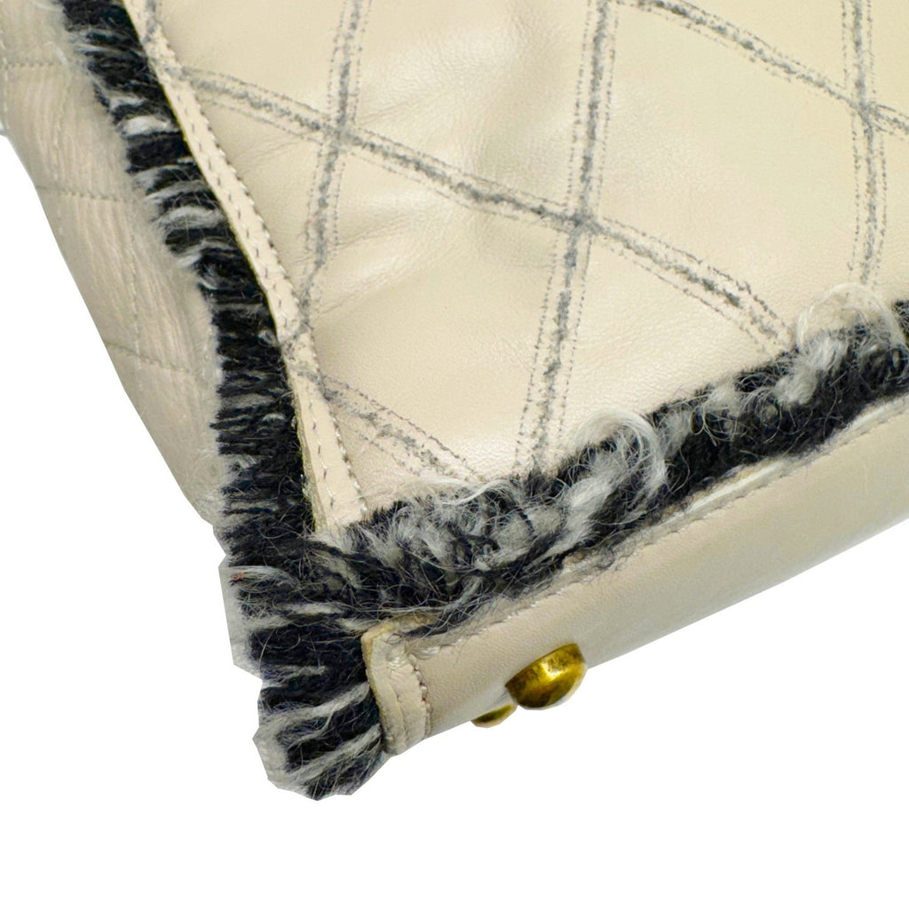 Chanel Beige Black Tweed Leather Tote Bag