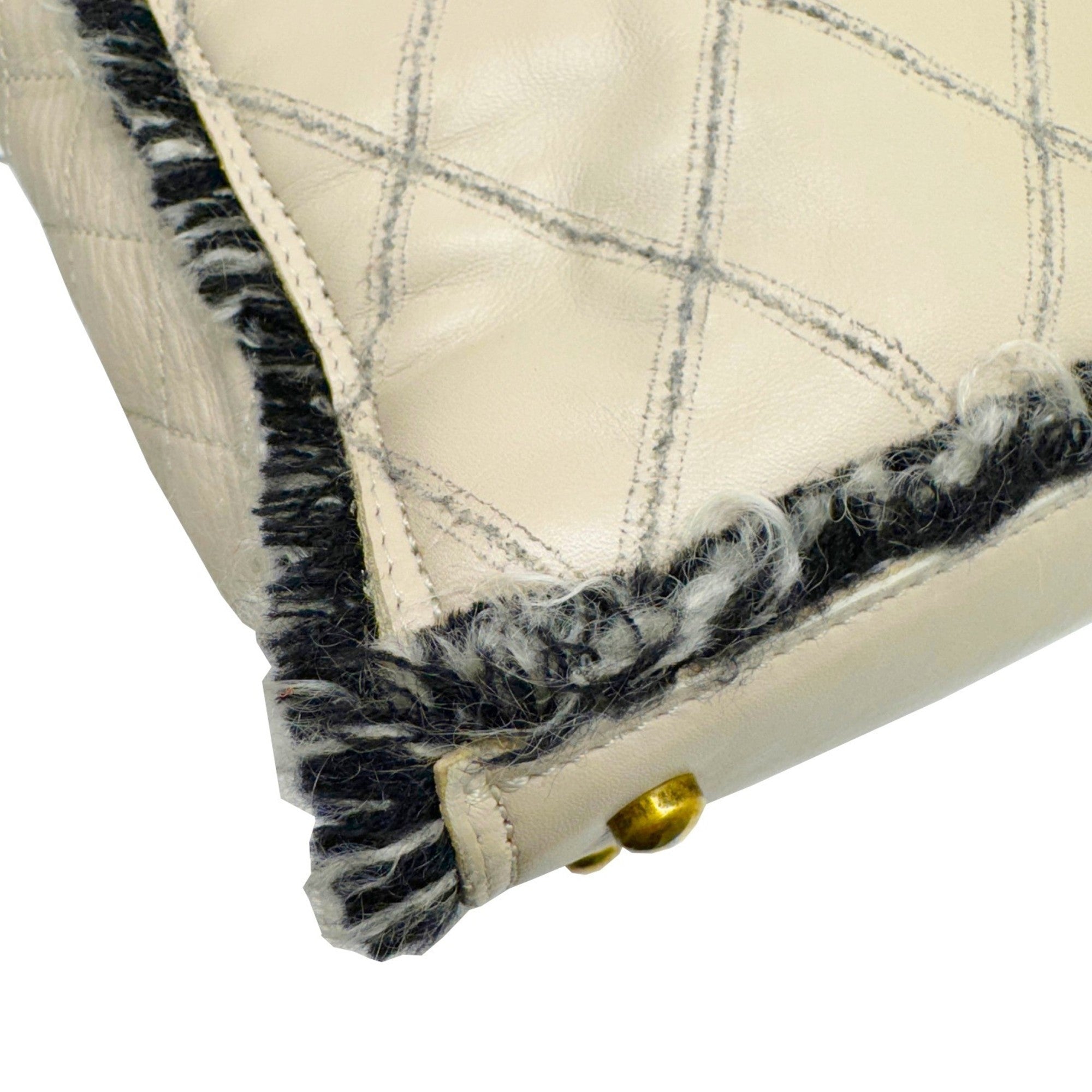 Chanel Beige Black Tweed Leather Tote Bag