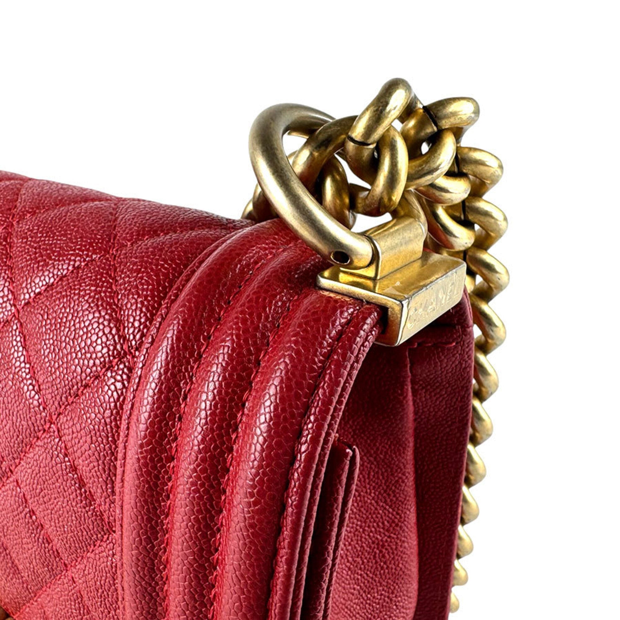 Chanel Gold Red Color Grained Calfskin Metal Shoulder Bag