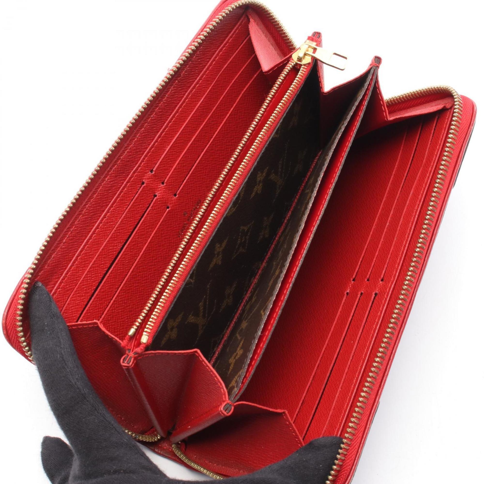 Louis Vuitton Brown Cerise Red Color Monogram Leather Coated Canvas Long Wallet