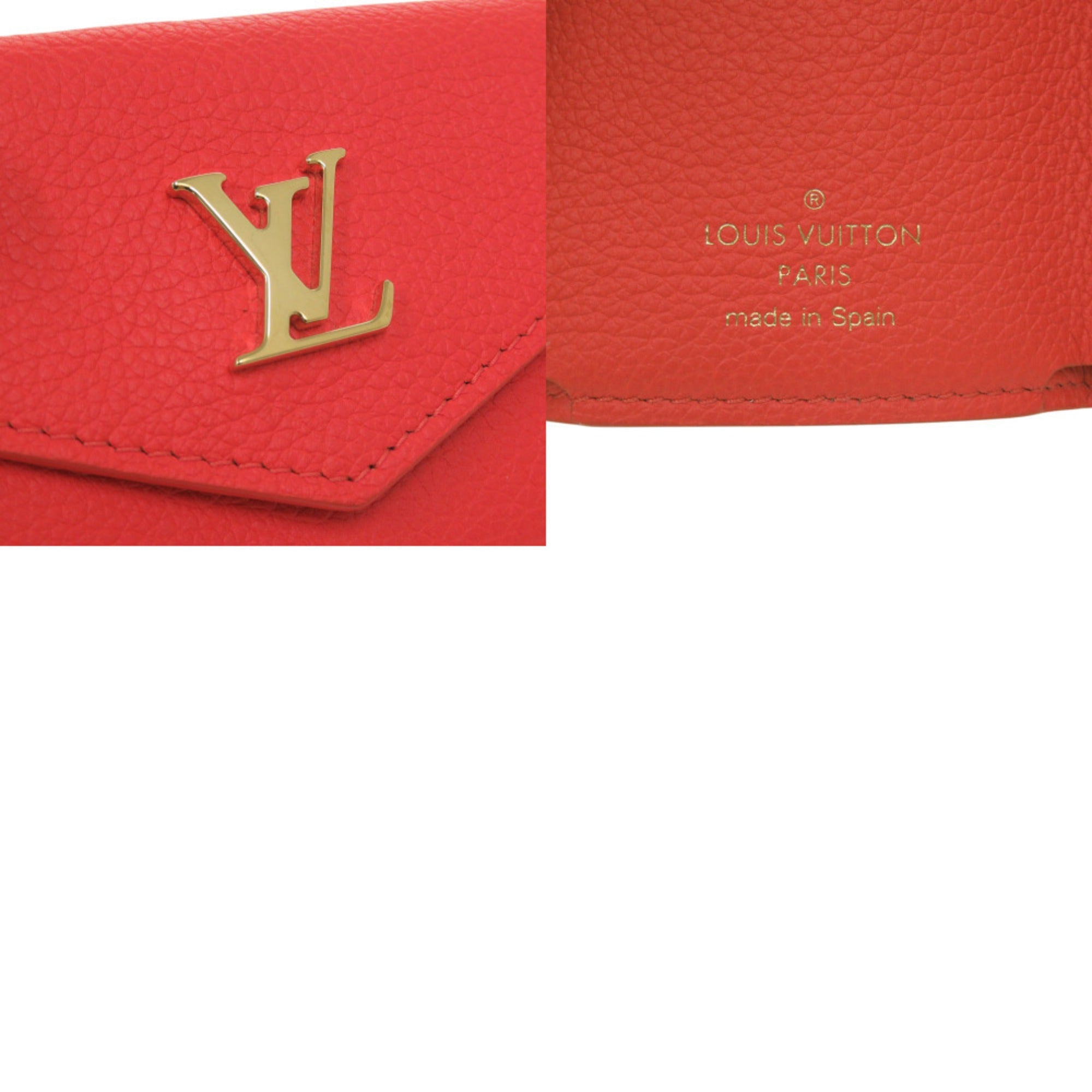 Louis Vuitton Red Color Leather Wallet (Tri-Fold)