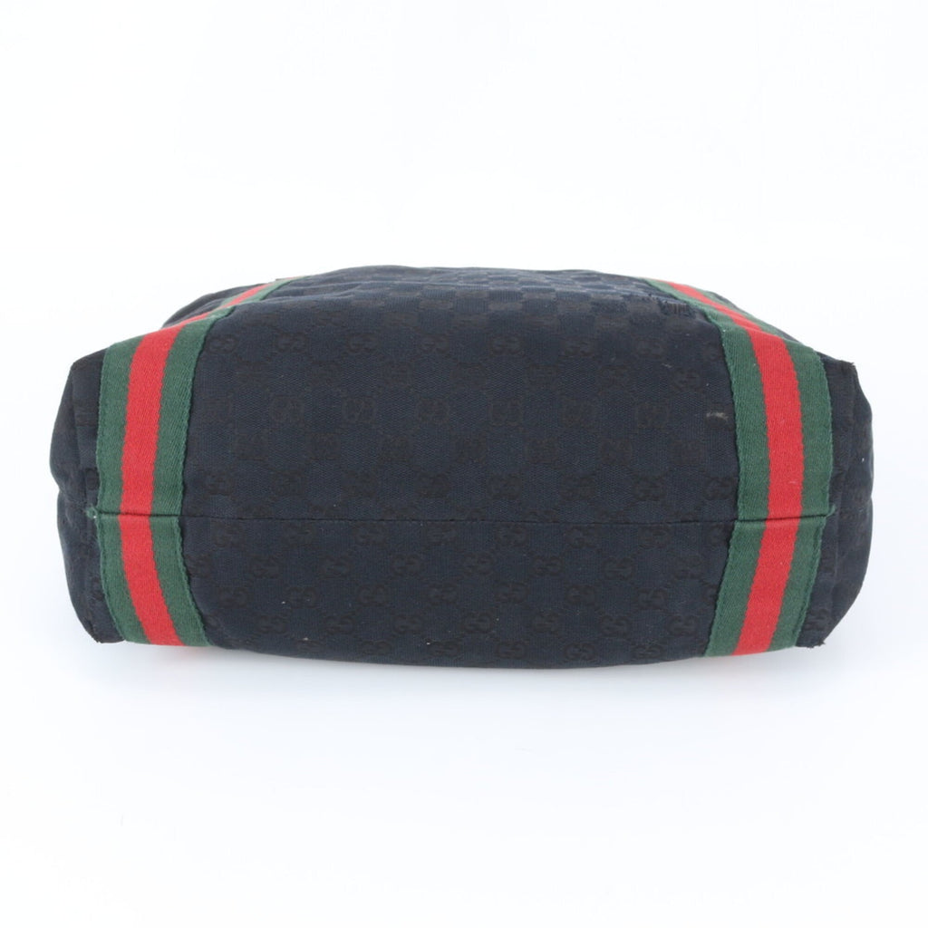Gucci Black Leather Canvas Shoulder Bag Tote Bag (Pre-Owned)