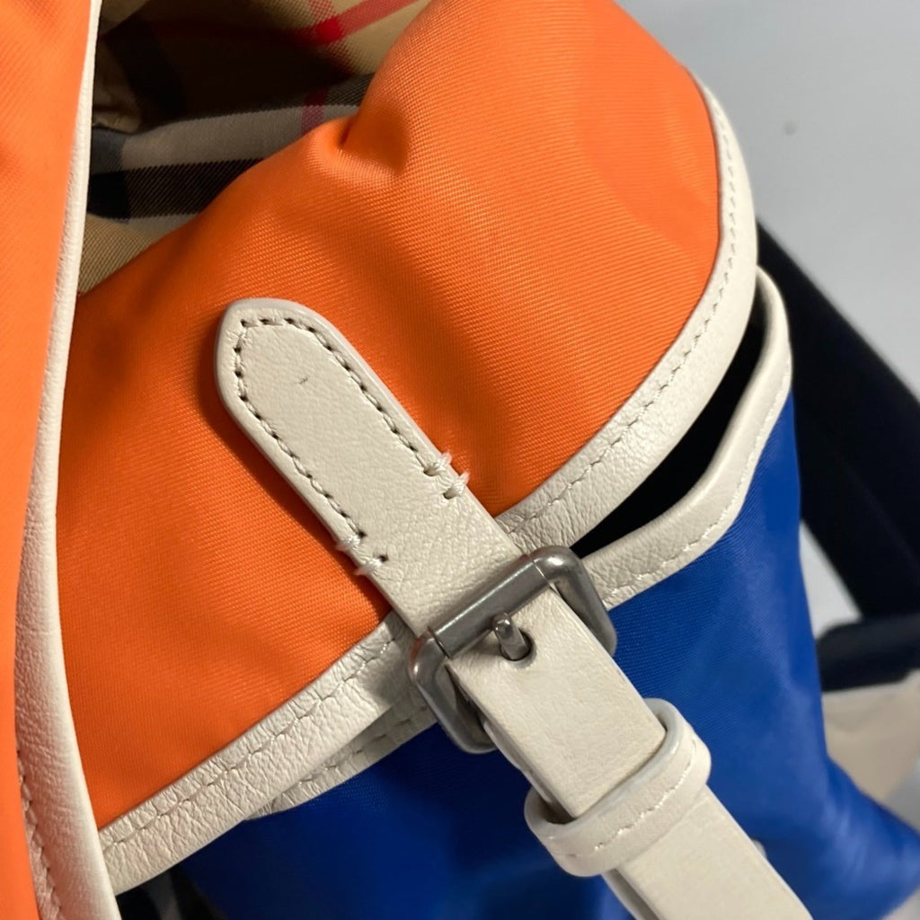Burberry Beige Blue Orange Leather Canvas Backpack