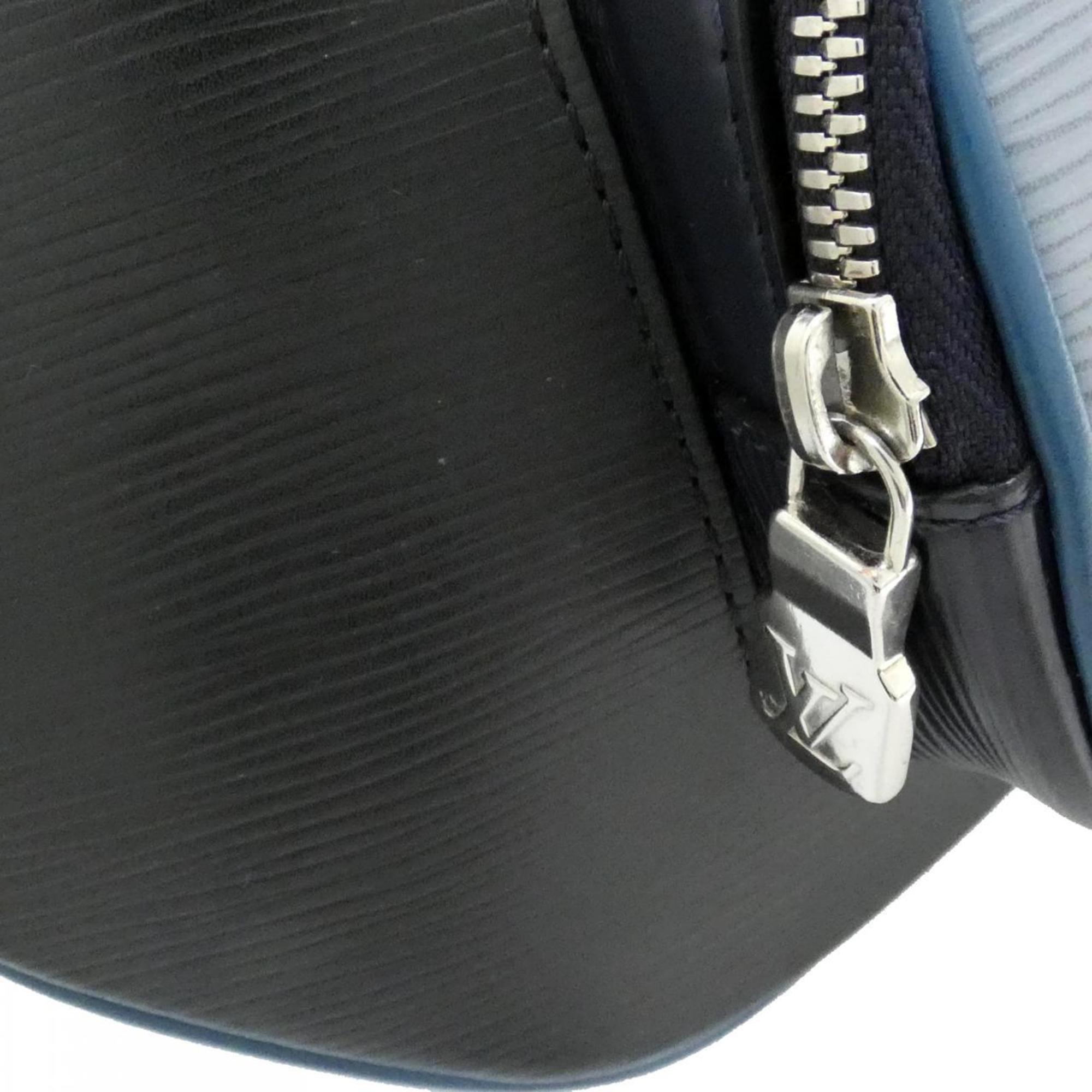 Louis Vuitton Black Blue Leather Coated Canvas Shoulder Bag