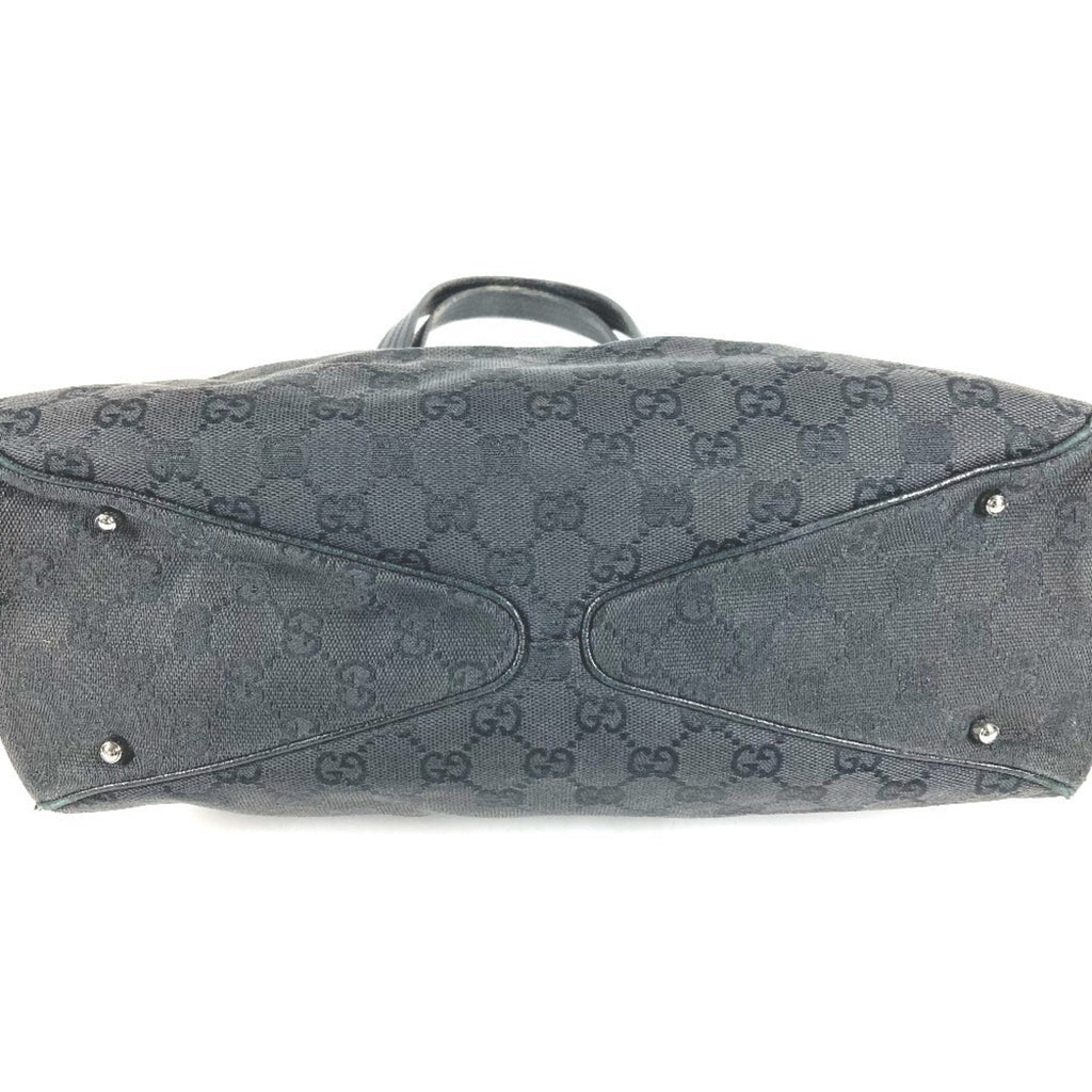 Gucci Black Gray Gg Canvas Leather Shoulder Bag Tote Bag (Pre-Owned)