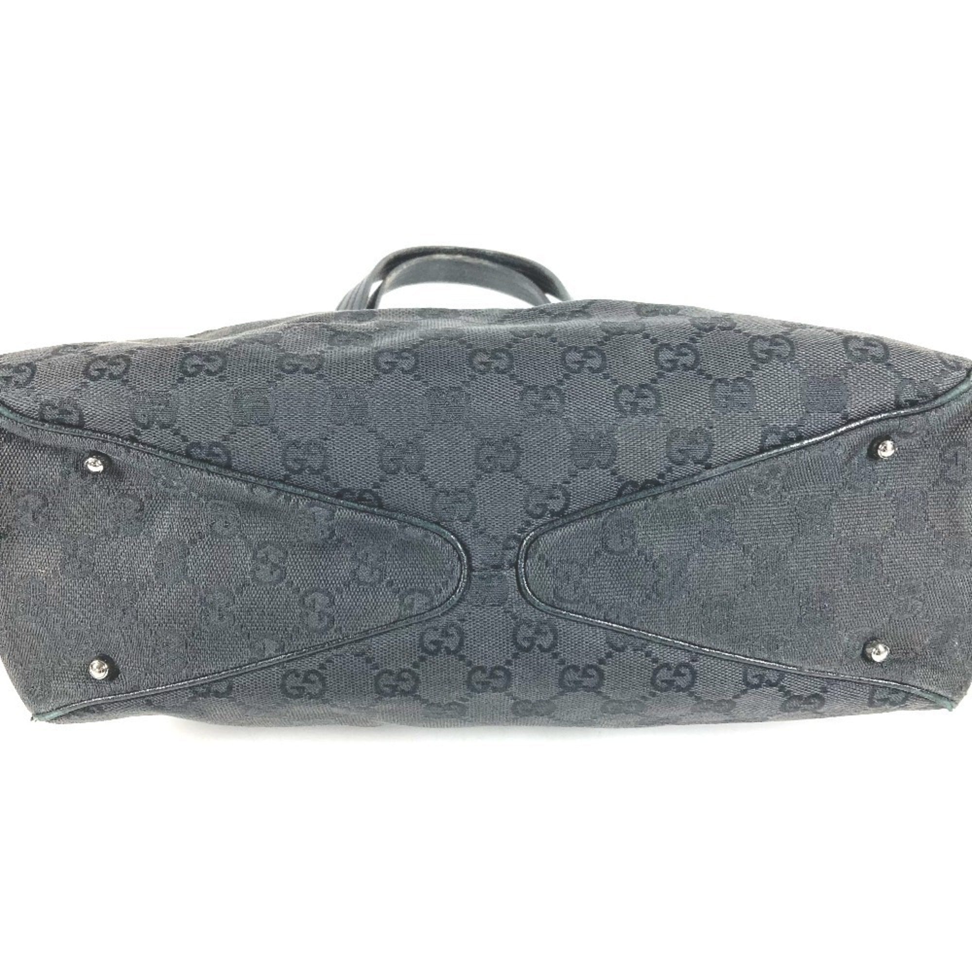 Gucci Black Gray Gg Canvas Leather Shoulder Bag Tote Bag (Pre-Owned)