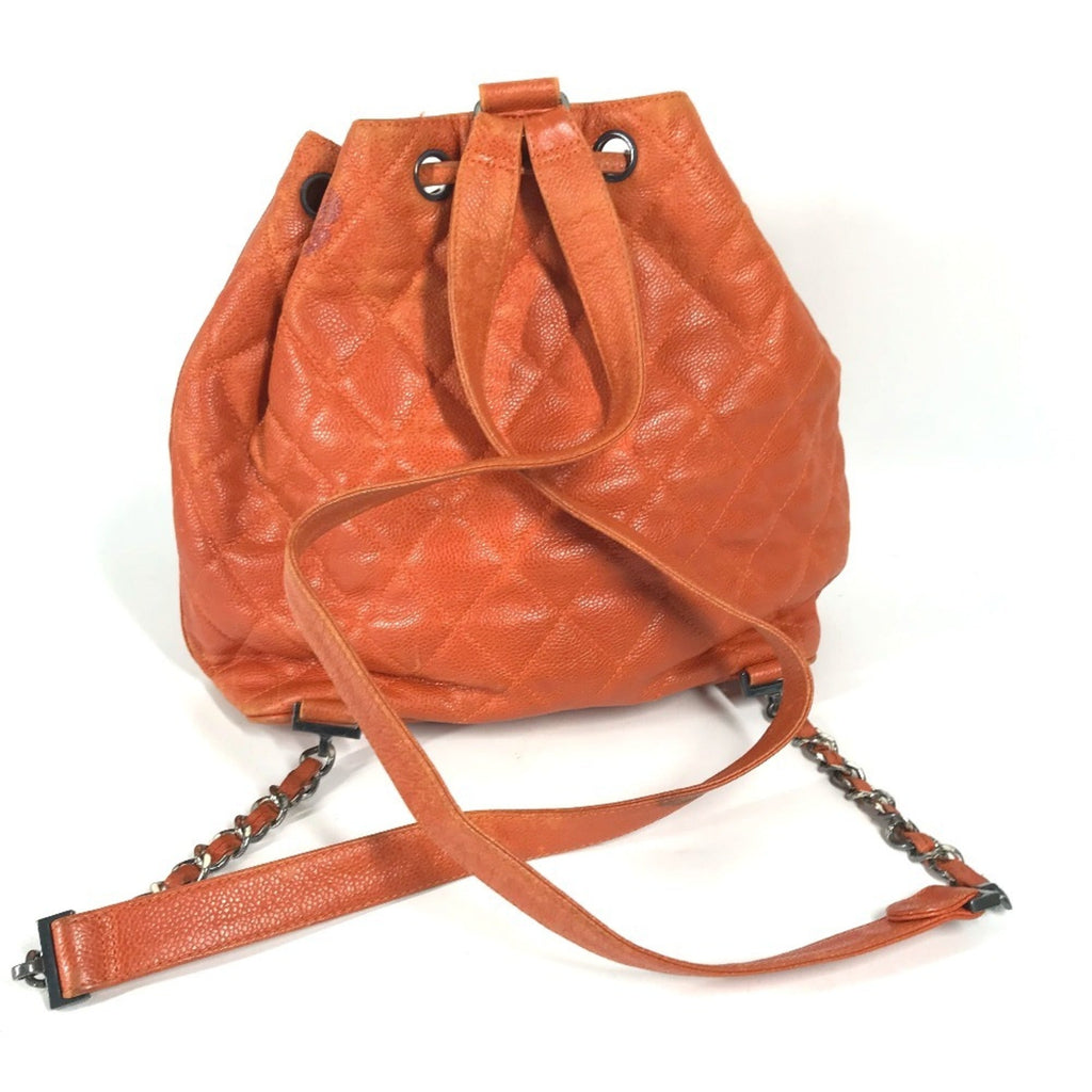 Chanel Orange Caviar Leather Backpack Shoulder Bag