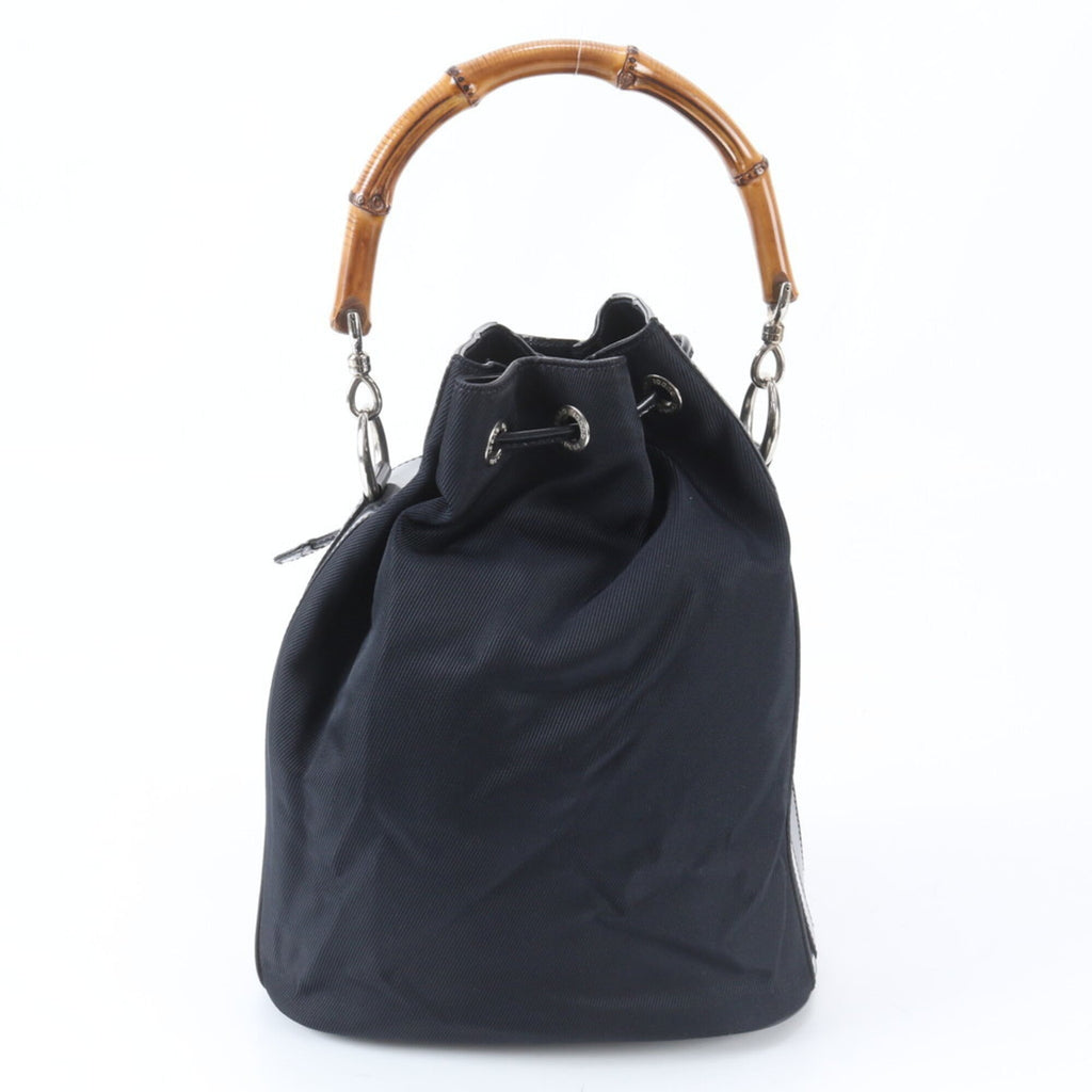 Gucci Bamboo Black Leather Nylon Handbag (Pre-Owned)