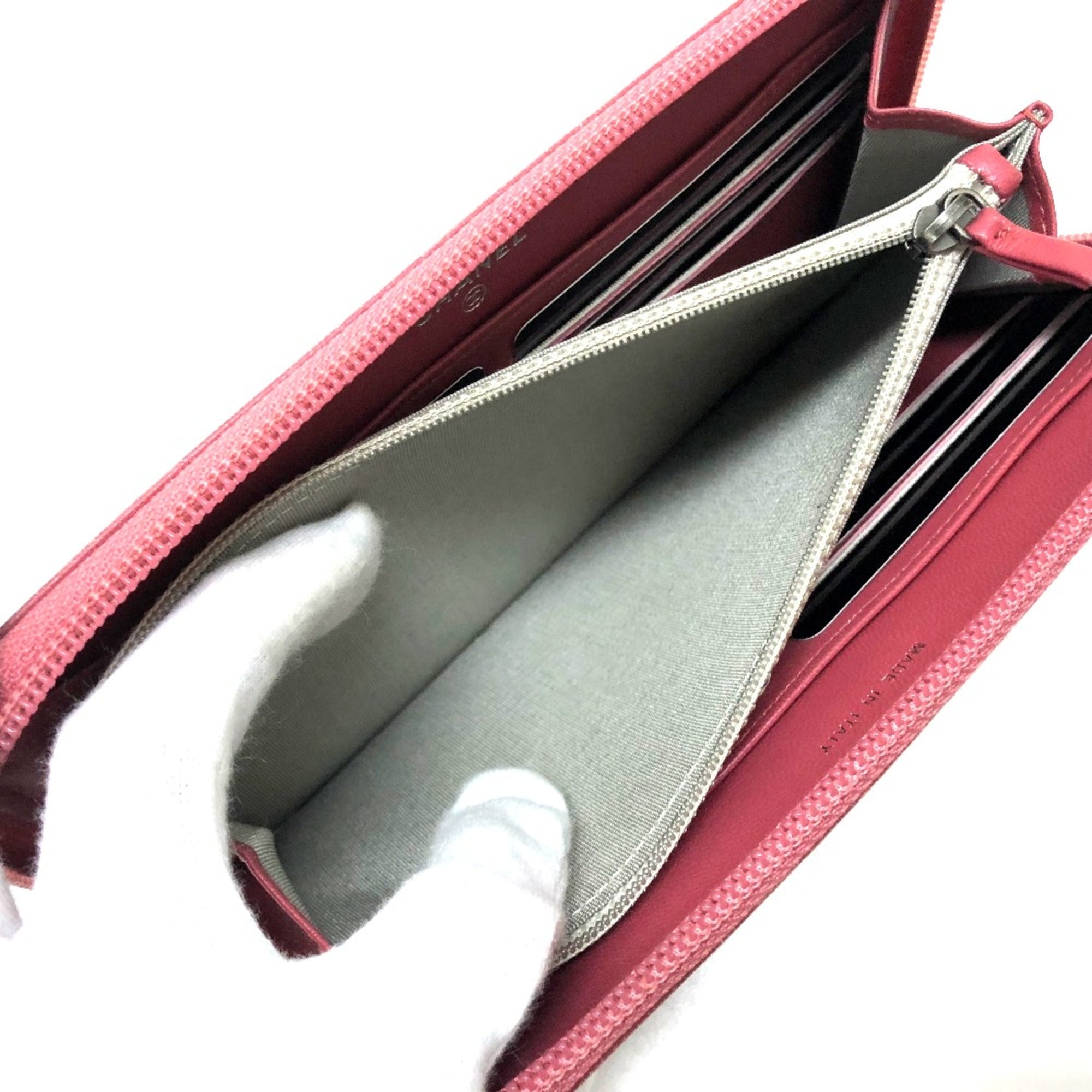 Chanel Pink Leather Long Wallet (Bi-Fold)