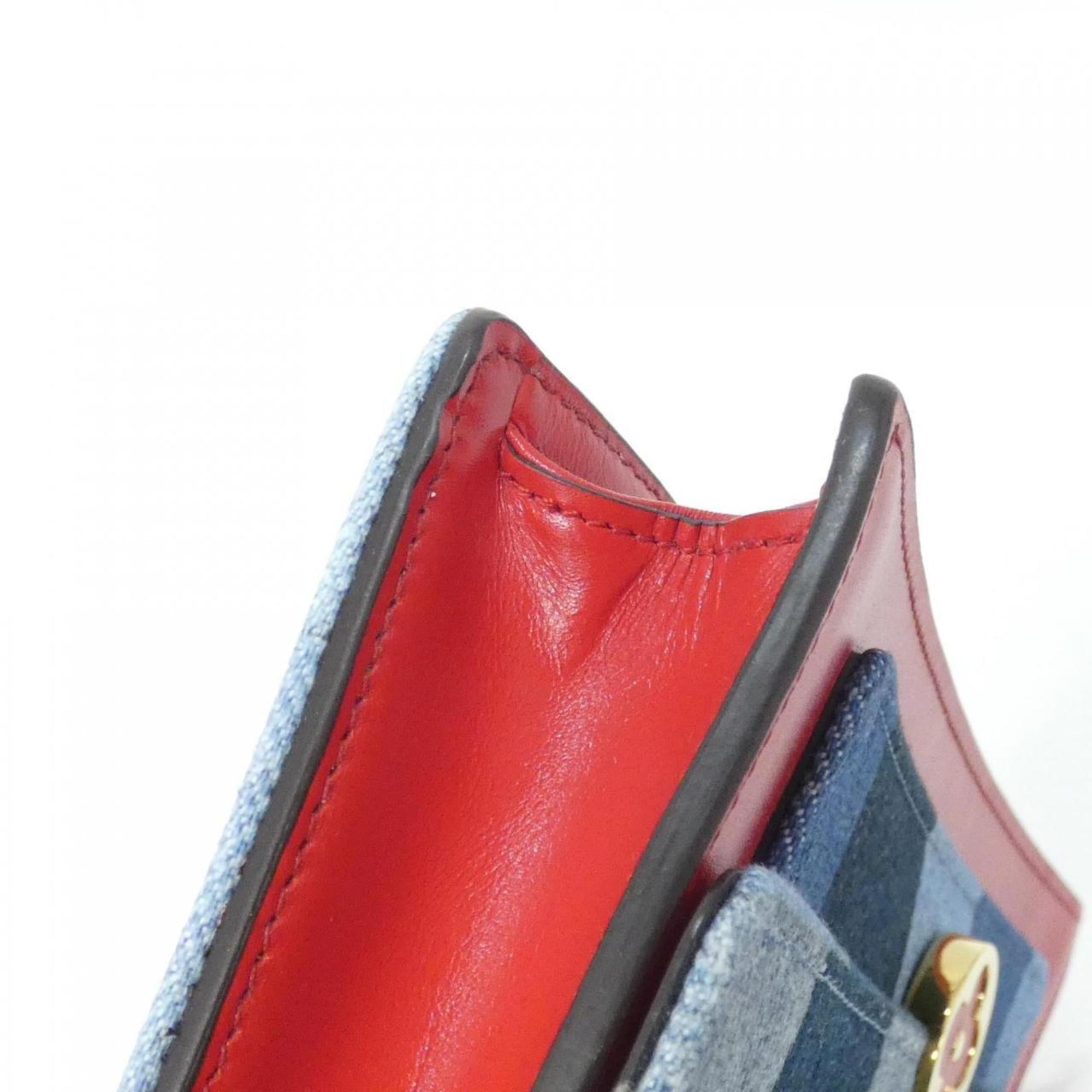 Louis Vuitton Blue Red Color Canvas Leather Chain/Shoulder Wallet