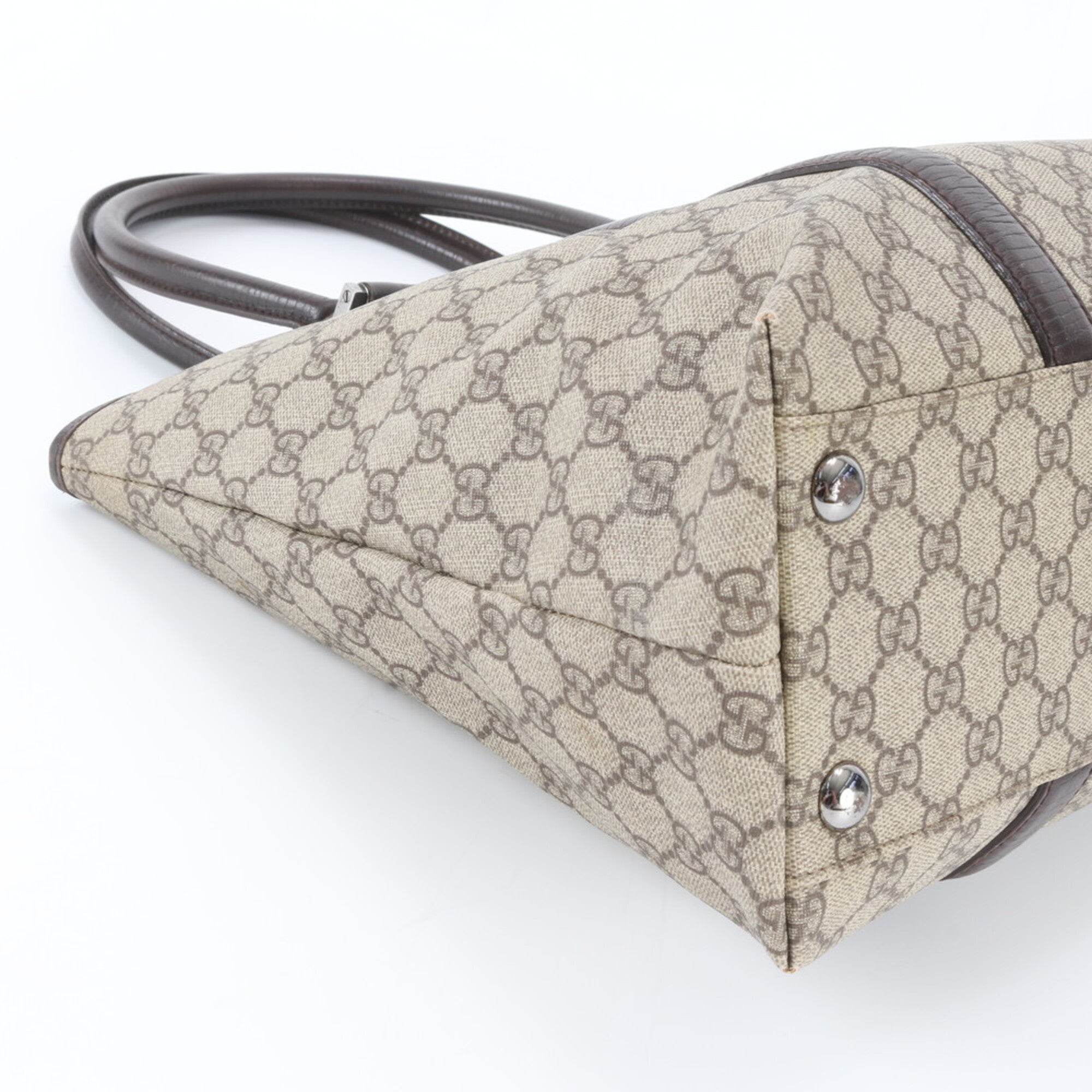 Gucci Beige Brown Leather Coated Canvas Handbag Shoulder Bag Tote Bag (Pre-Owned)