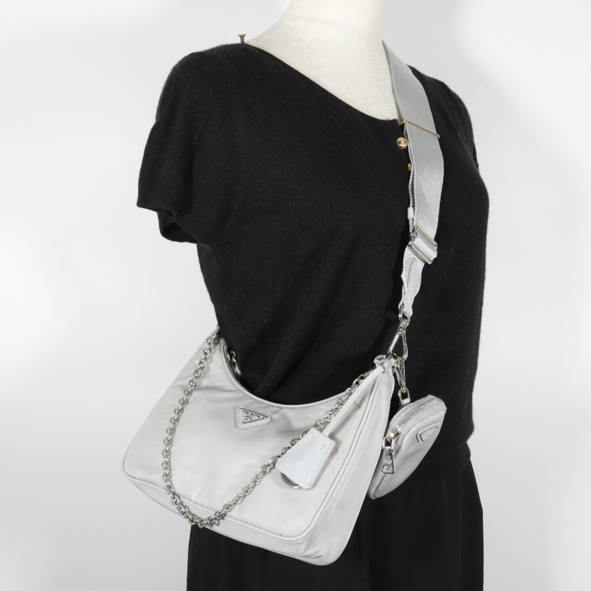 Prada Gray Nylon Shoulder Bag