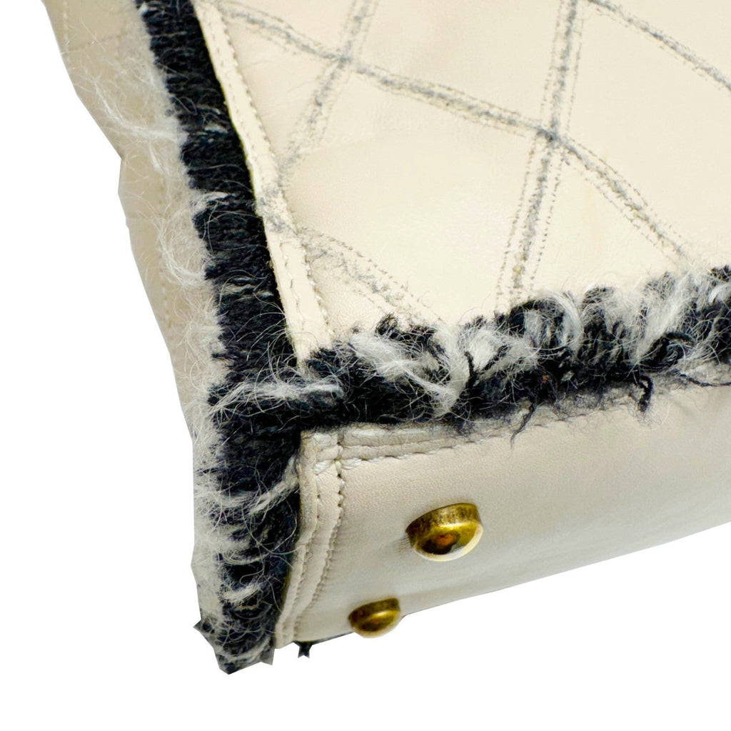 Chanel Beige Black Tweed Leather Tote Bag