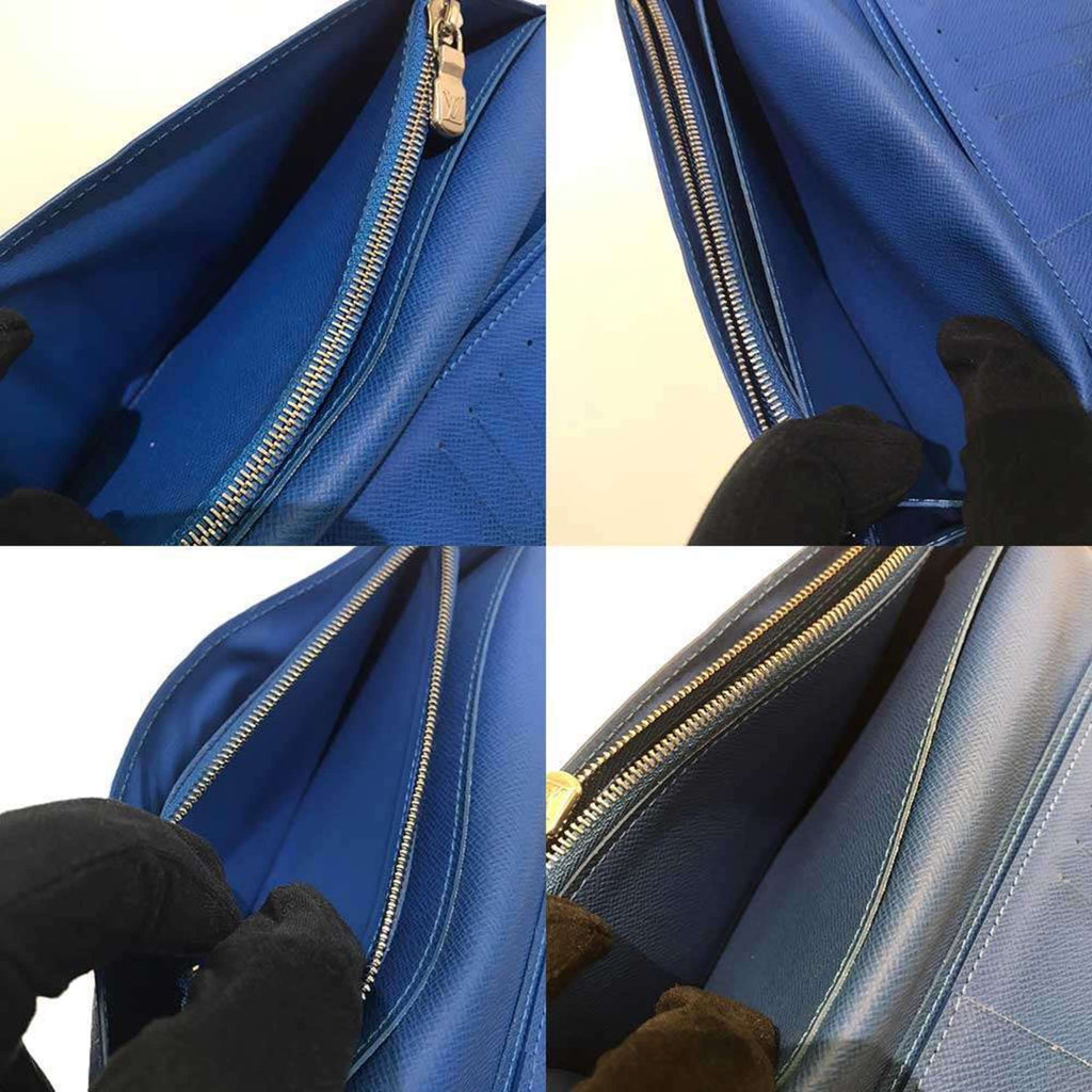 Louis Vuitton Black Blue Taiga Leather Long Wallet