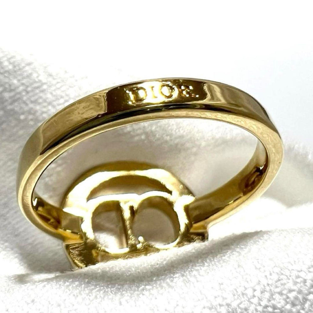 Christian Dior Metal Rhinestone Band Ring (Pre-Owned)