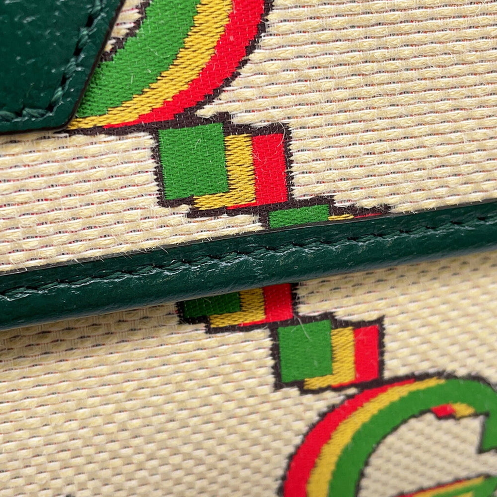 Gucci Beige Green Canvas Handbag Sling Bag (Pre-Owned)