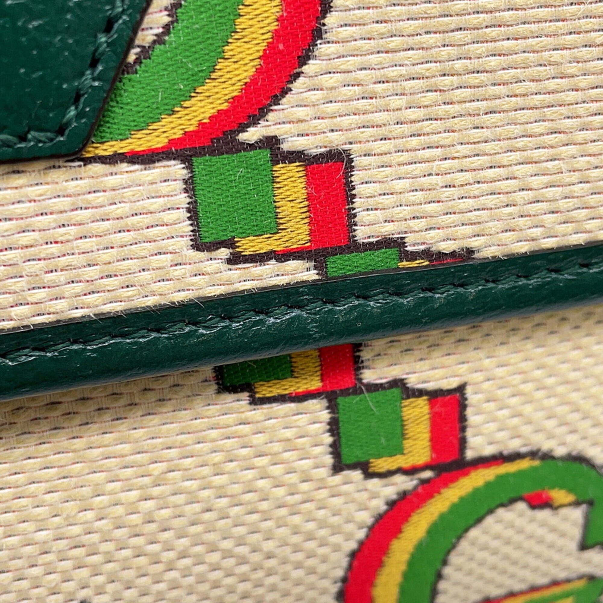 Gucci Beige Green Canvas Handbag Sling Bag (Pre-Owned)