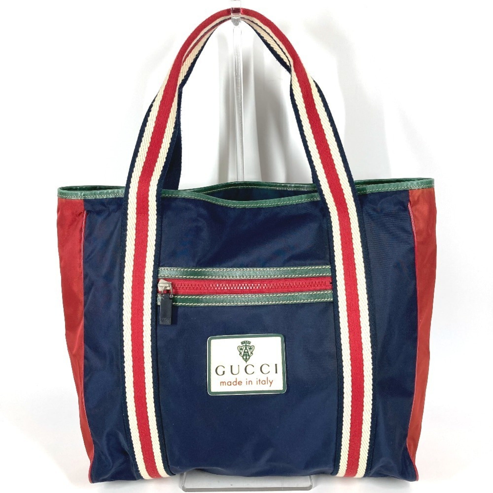 Gucci Navy Red Color Nylon Shoulder Bag Tote Bag (Pre-Owned)