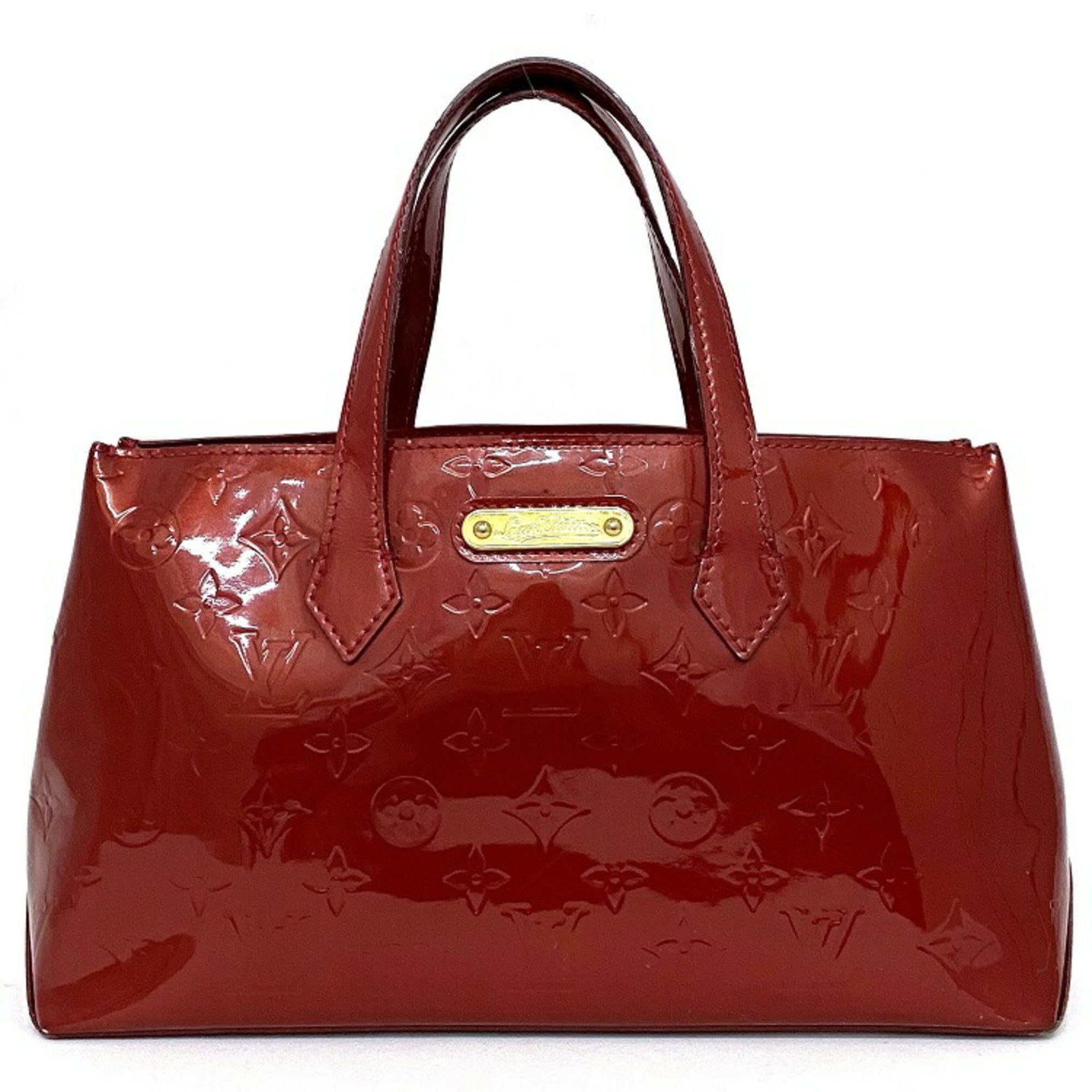 Louis Vuitton Handbag Wilshire PM Red Pom Damour Monogram Verni M93642 Bag Enamel  Leather ** 4049 LOUIS VUITTON Plate Ladies Tote LV Gold