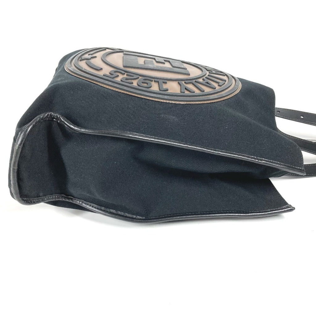 Fendi Black Brown Canvas Leather Shoulder Bag Tote Bag