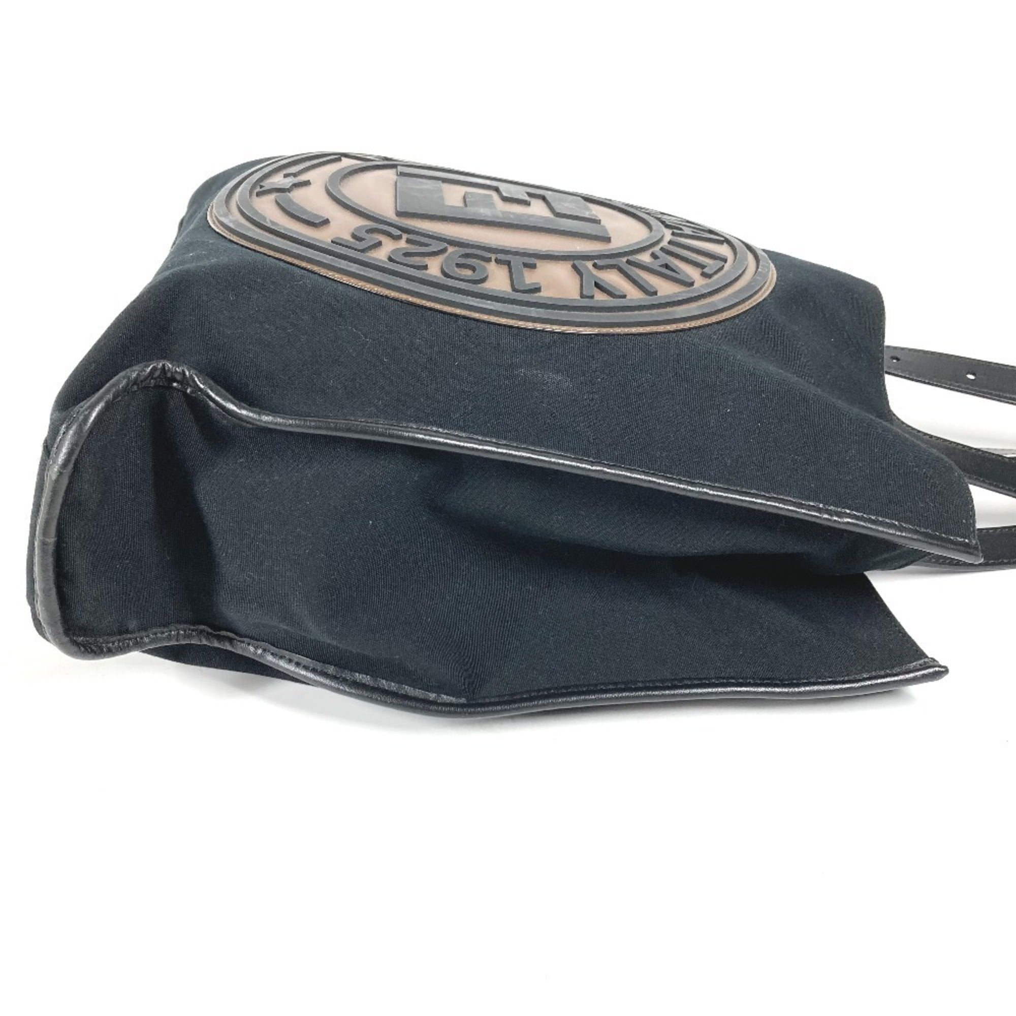 Fendi Black Brown Canvas Leather Shoulder Bag Tote Bag
