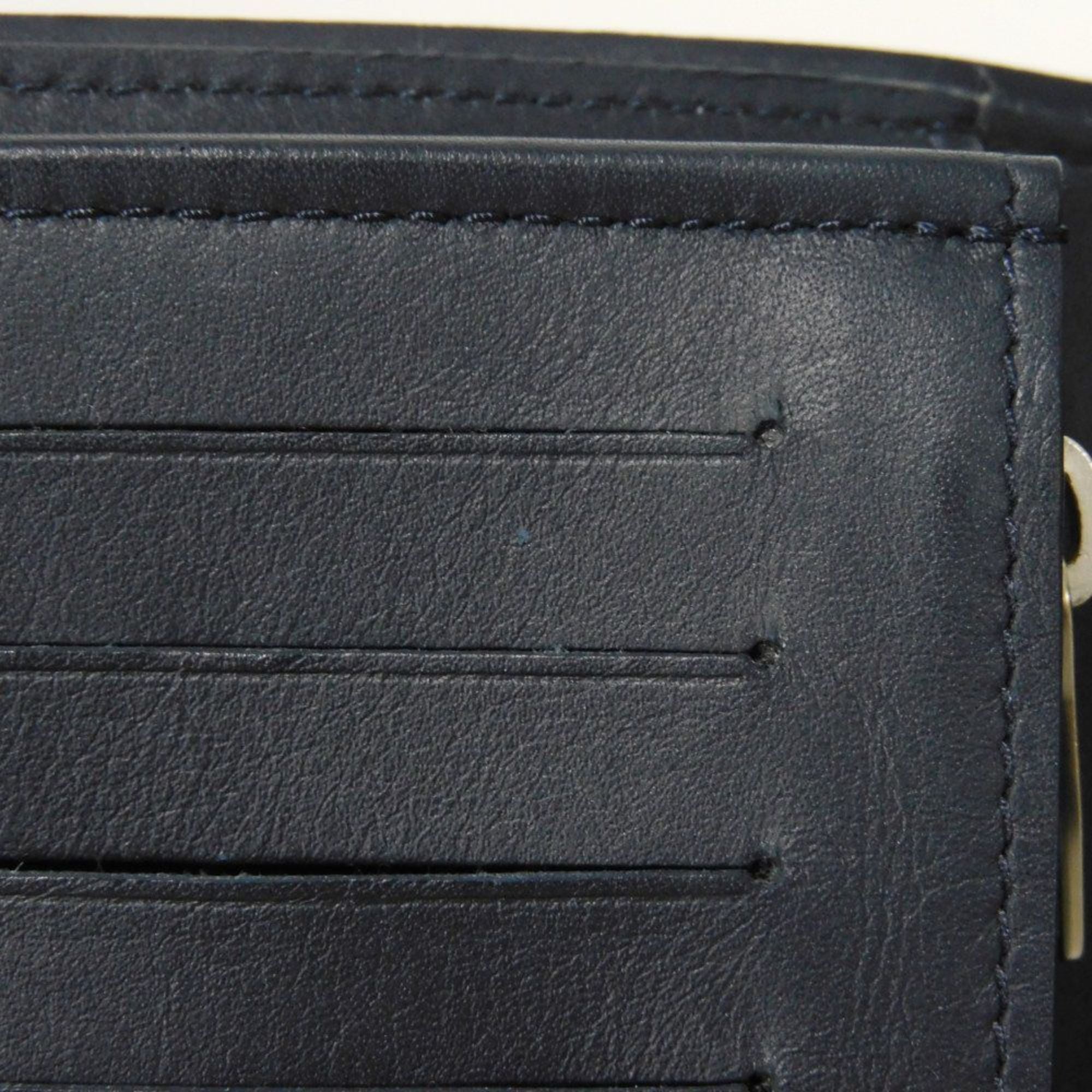 Louis Vuitton Navy Blue White Canvas Leather Long Wallet