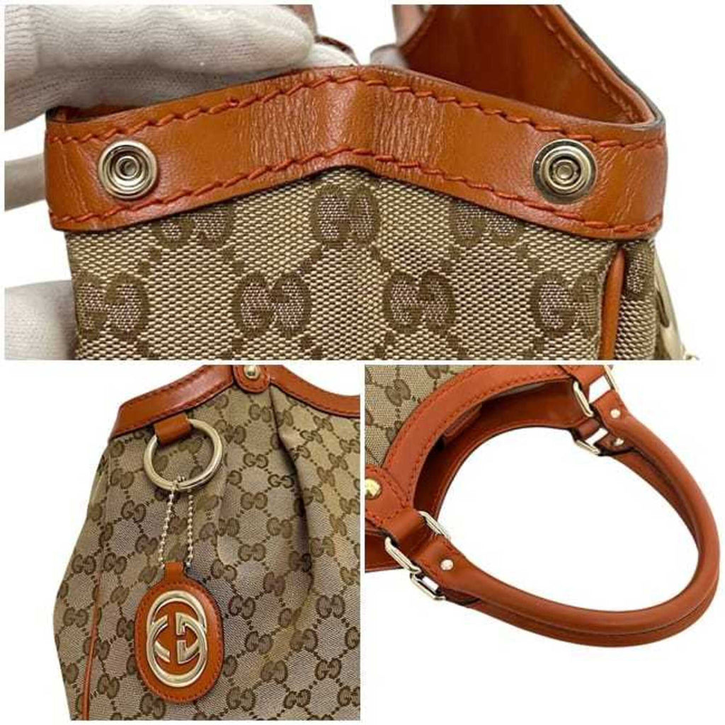 Gucci Gg Canvas Beige Orange Gg Canvas Leather Tote Bag (Pre-Owned)
