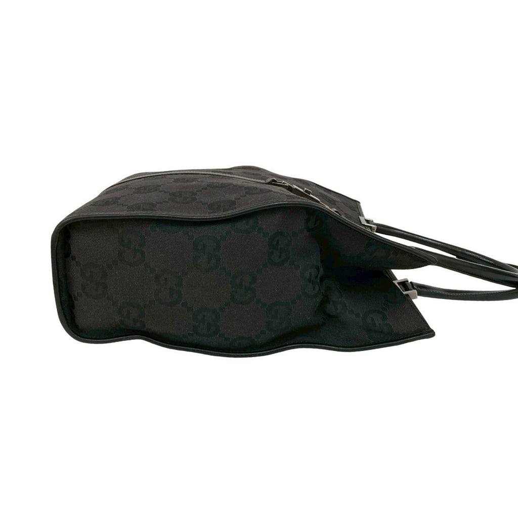Gucci Black Gray Canvas Leather Handbag Tote Bag (Pre-Owned)