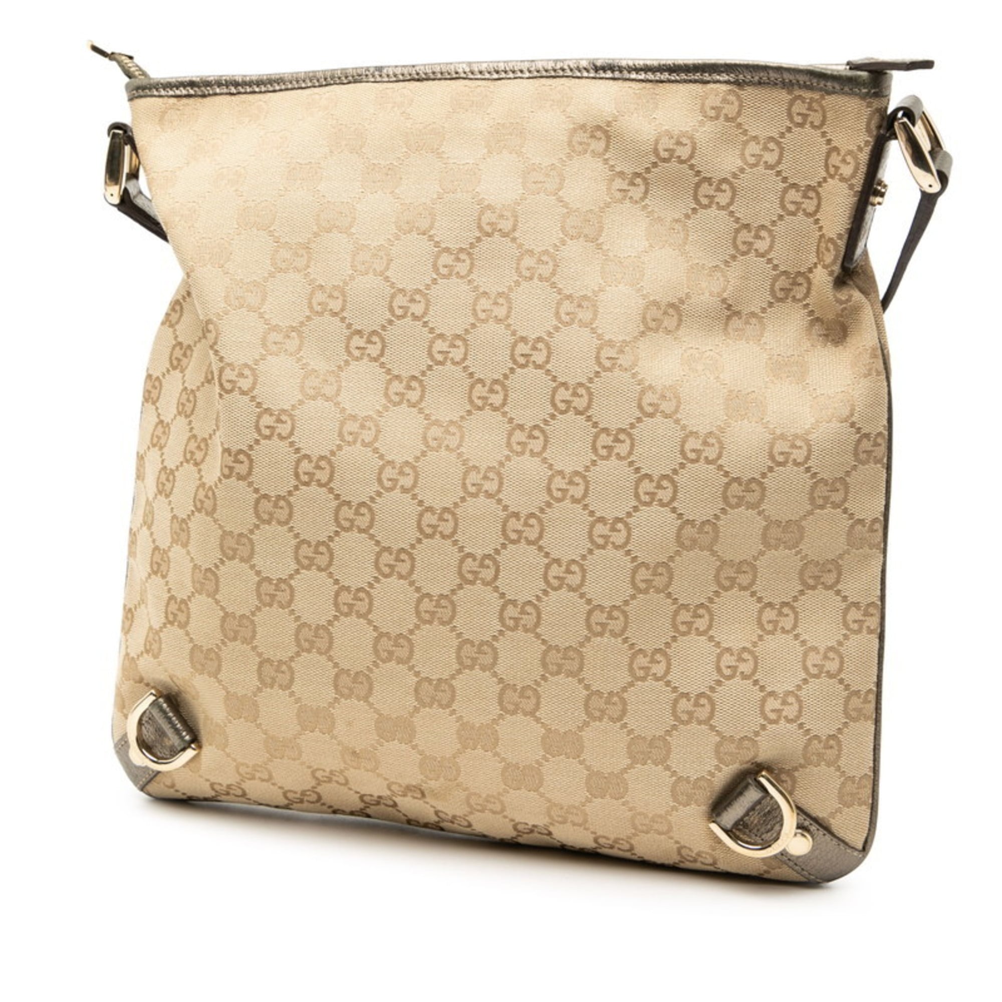 Gucci Beige Brown Canvas Leather Shoulder Bag (Pre-Owned)