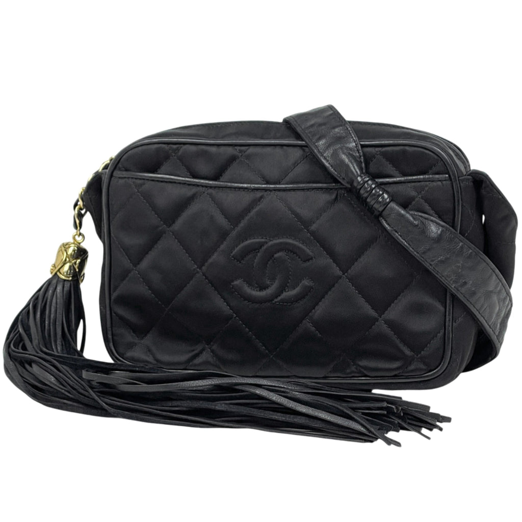 Chanel Matelasse Black Fabric Leather Shoulder Bag