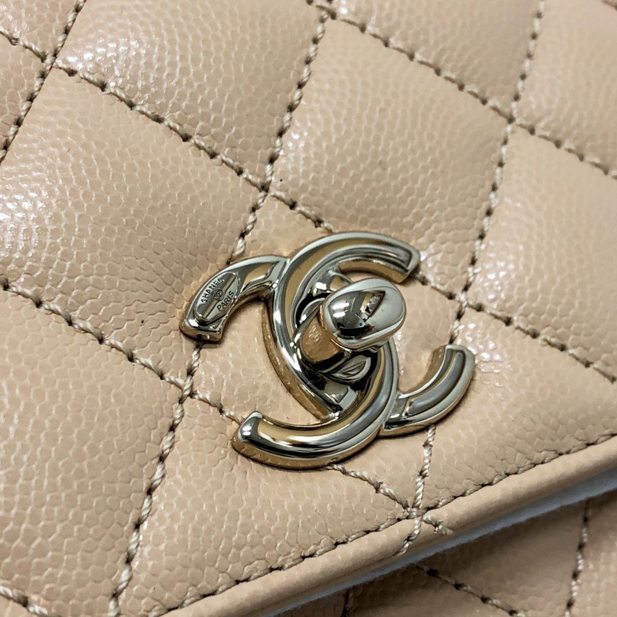 Chanel Beige Grained Calfskin Handbag Shoulder Bag