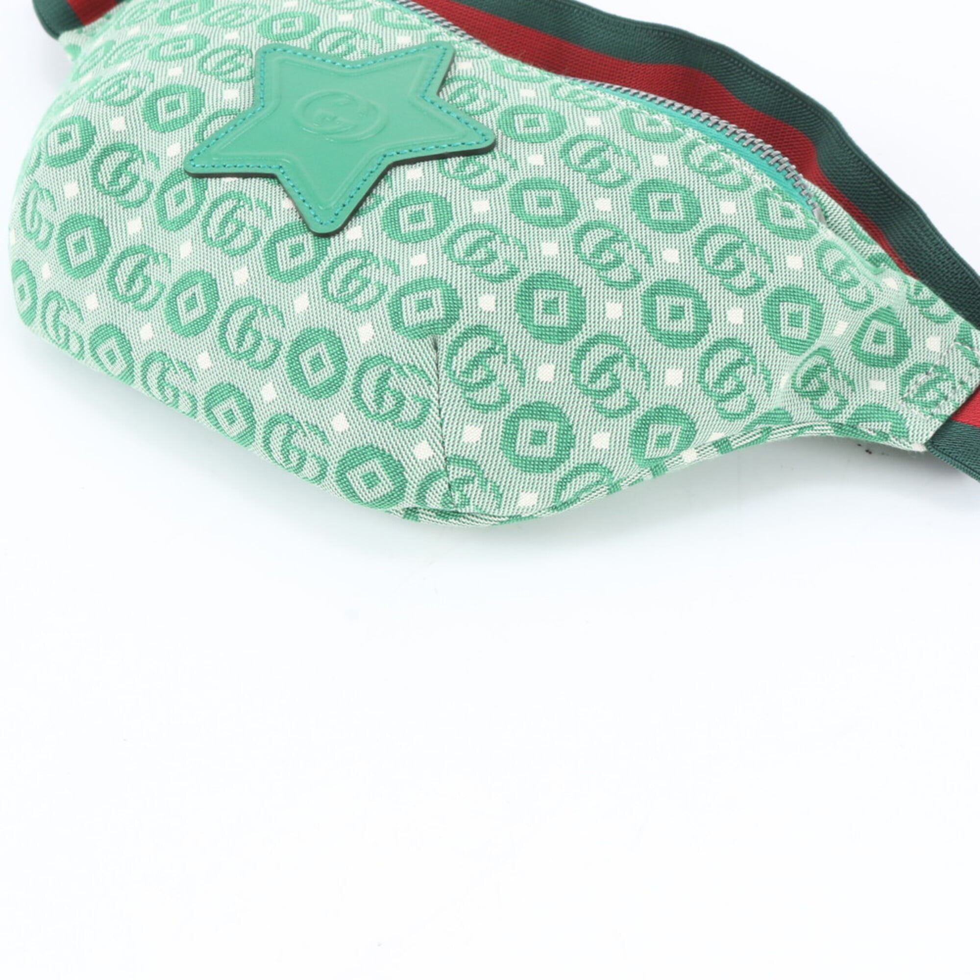 Gucci Green Red Color White Leather Canvas Sling Bag (Pre-Owned)
