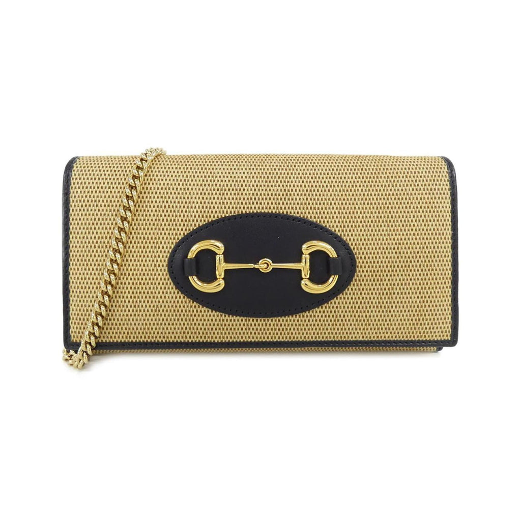 Gucci Beige Navy Canvas Leather Chain/Shoulder Wallet (Pre-Owned)