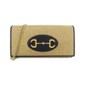 Gucci Beige Navy Canvas Leather Chain/Shoulder Wallet (Pre-Owned)