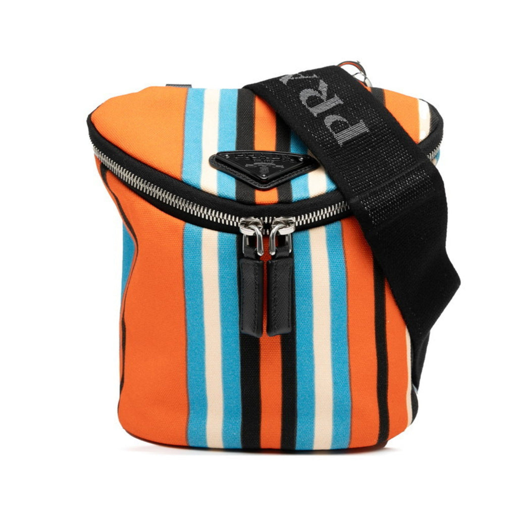 Prada Black Multi-Color Orange Canvas Leather Shoulder Bag