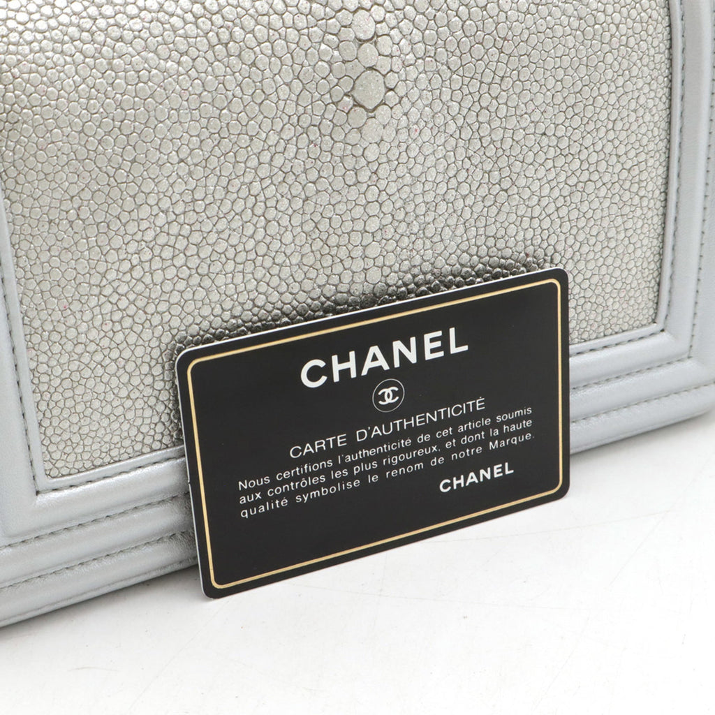 Chanel Boy Chanel Metallic Silver Leather Pochette Shoulder Bag