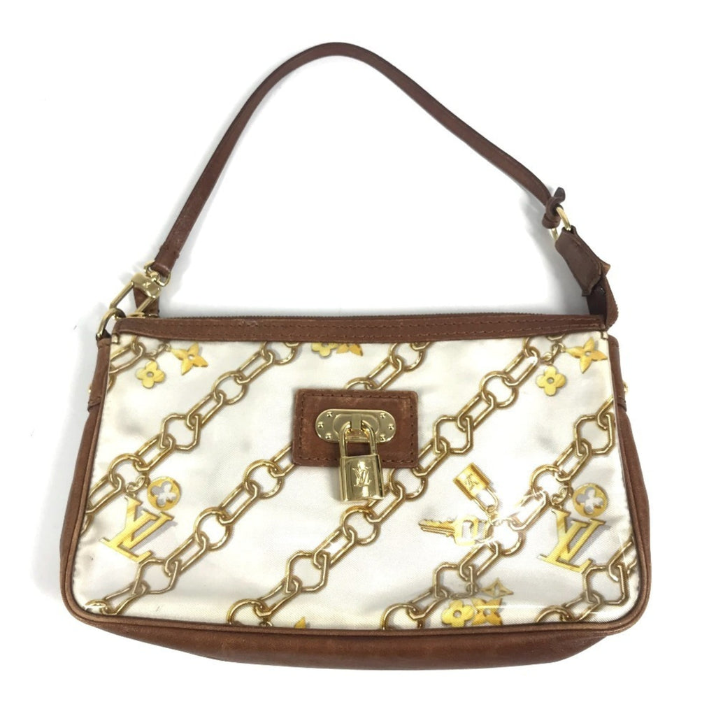 Louis Vuitton Brown White Vinyl Leather Handbag Pouch Shoulder Bag
