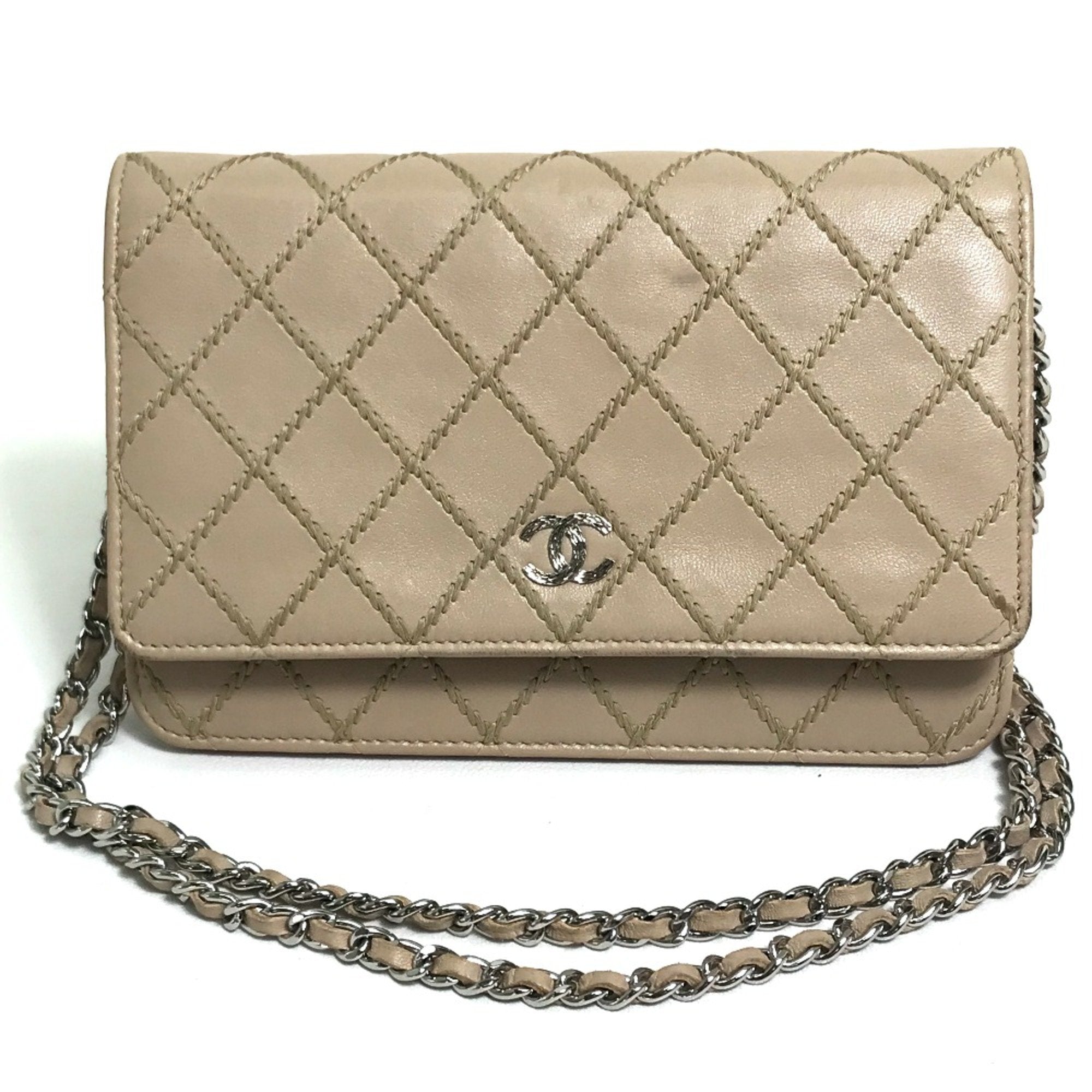 Chanel Beige Leather Long Wallet (Bi-Fold)