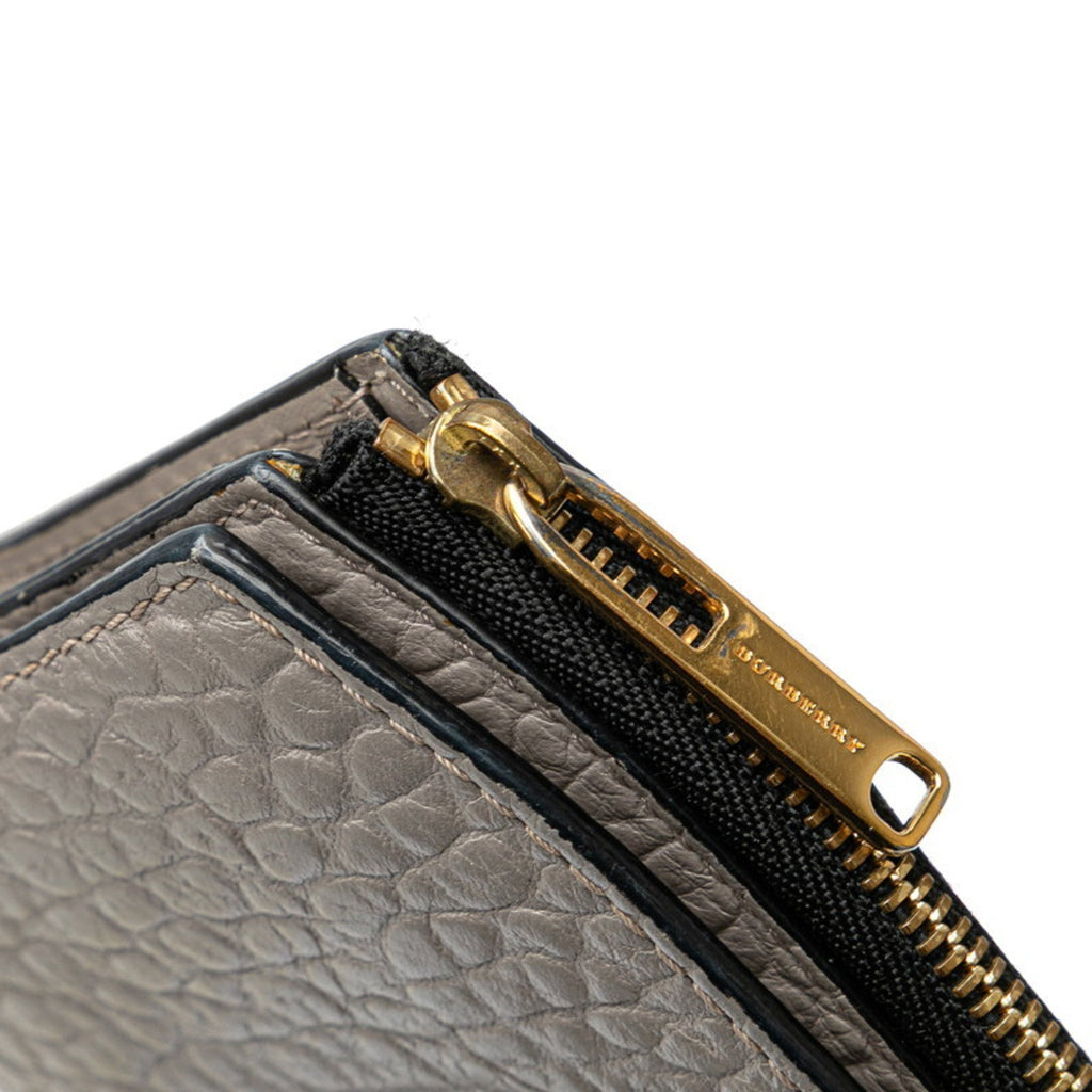 Burberry Gray Leather Long Wallet (Bi-Fold)