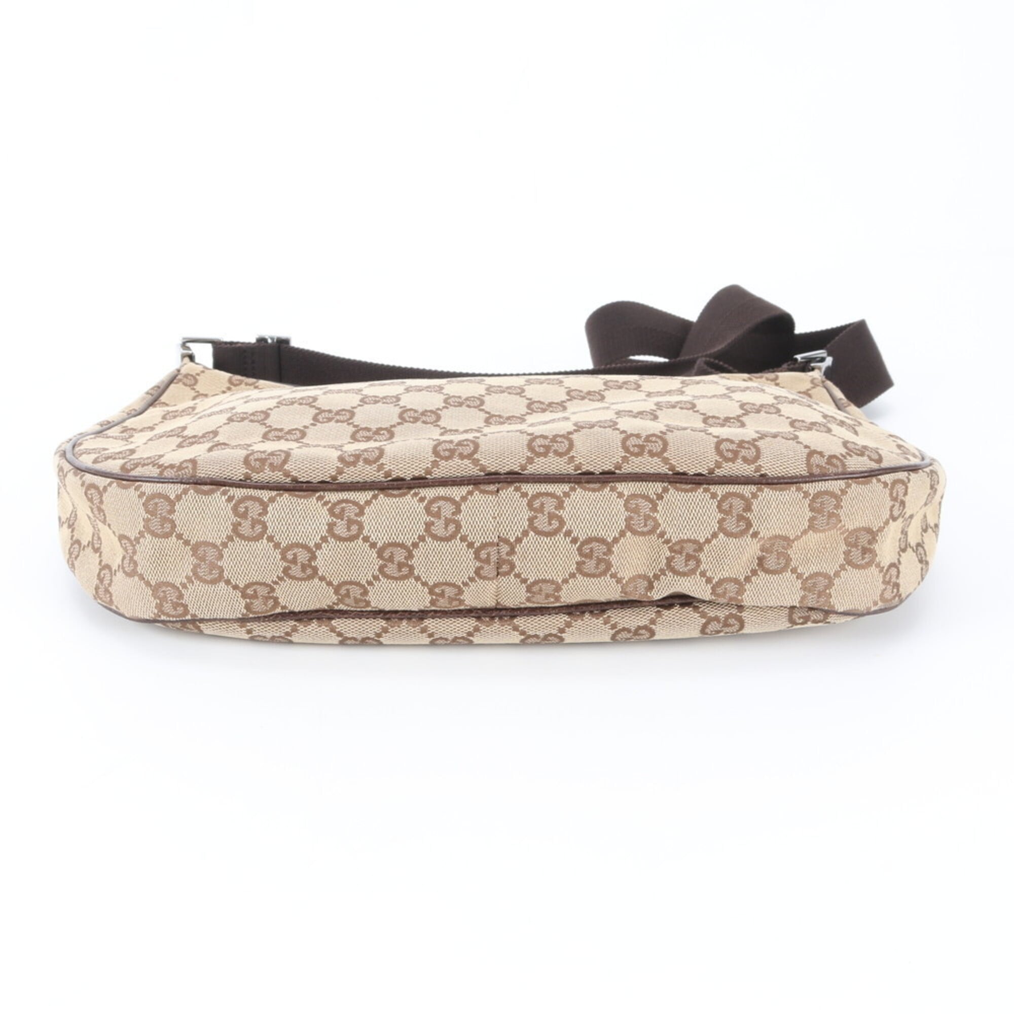 Gucci Beige Brown Leather Canvas Handbag Shoulder Bag (Pre-Owned)