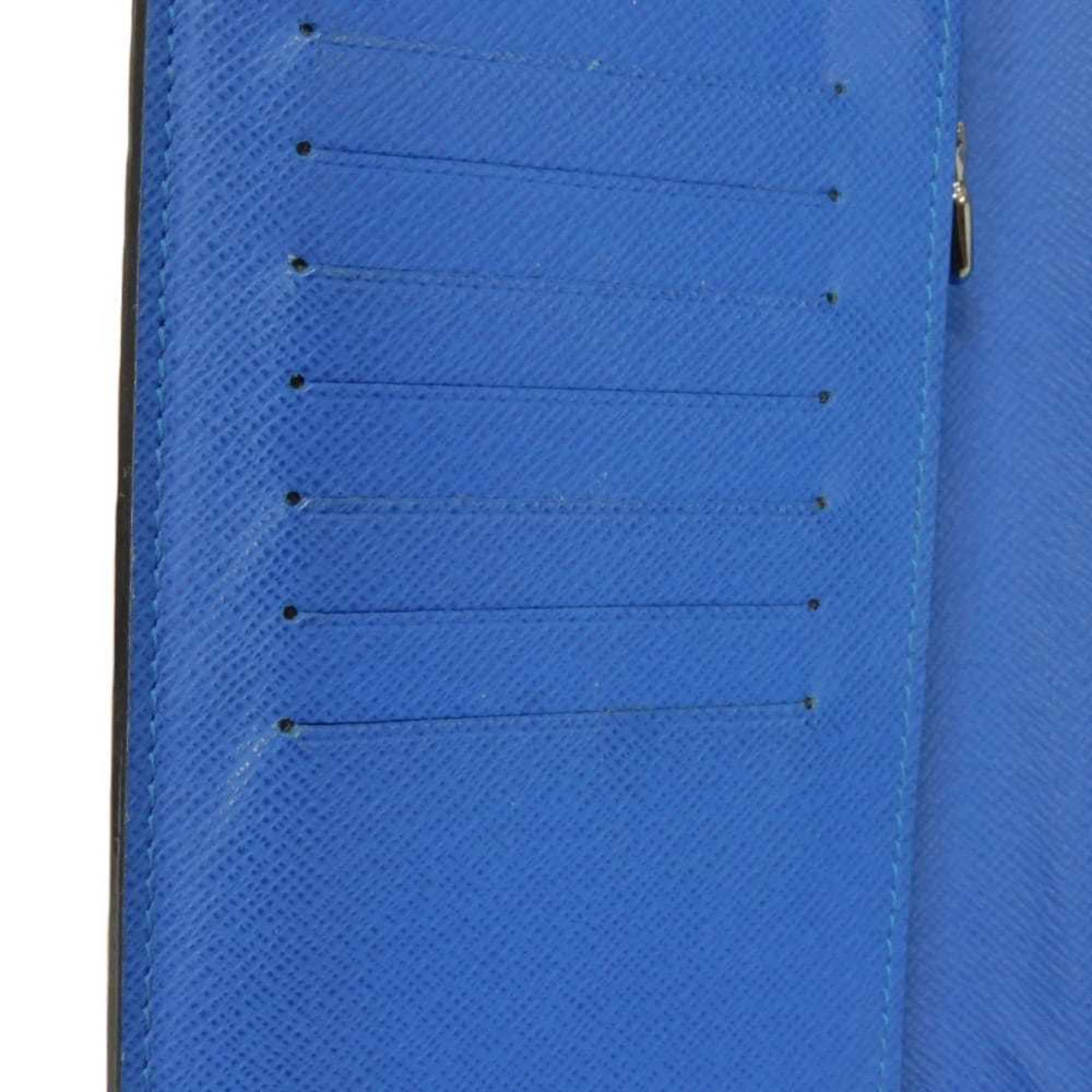 Louis Vuitton Black Blue Noir Taiga Leather Long Wallet