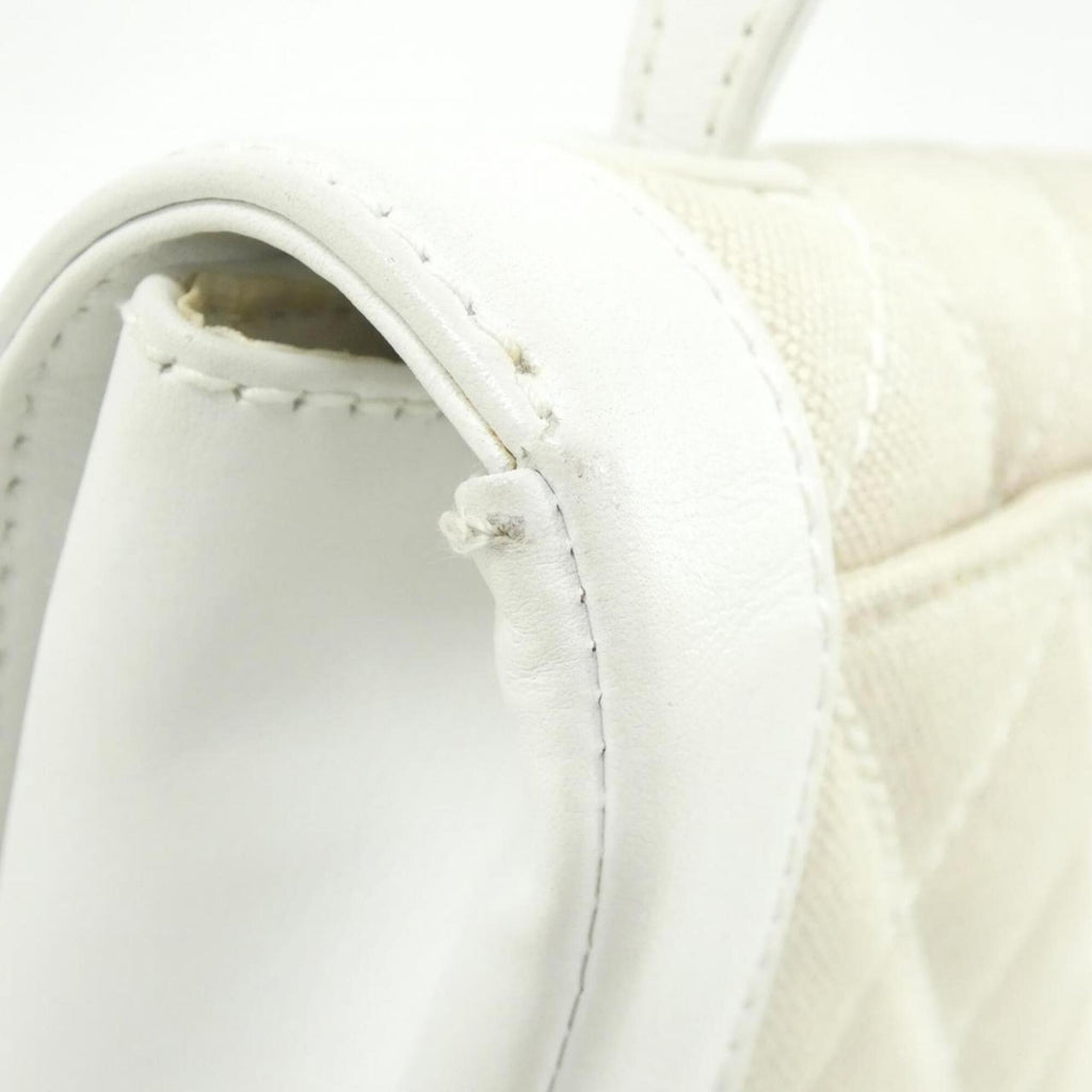 Chanel Beige White Canvas Leather Handbag