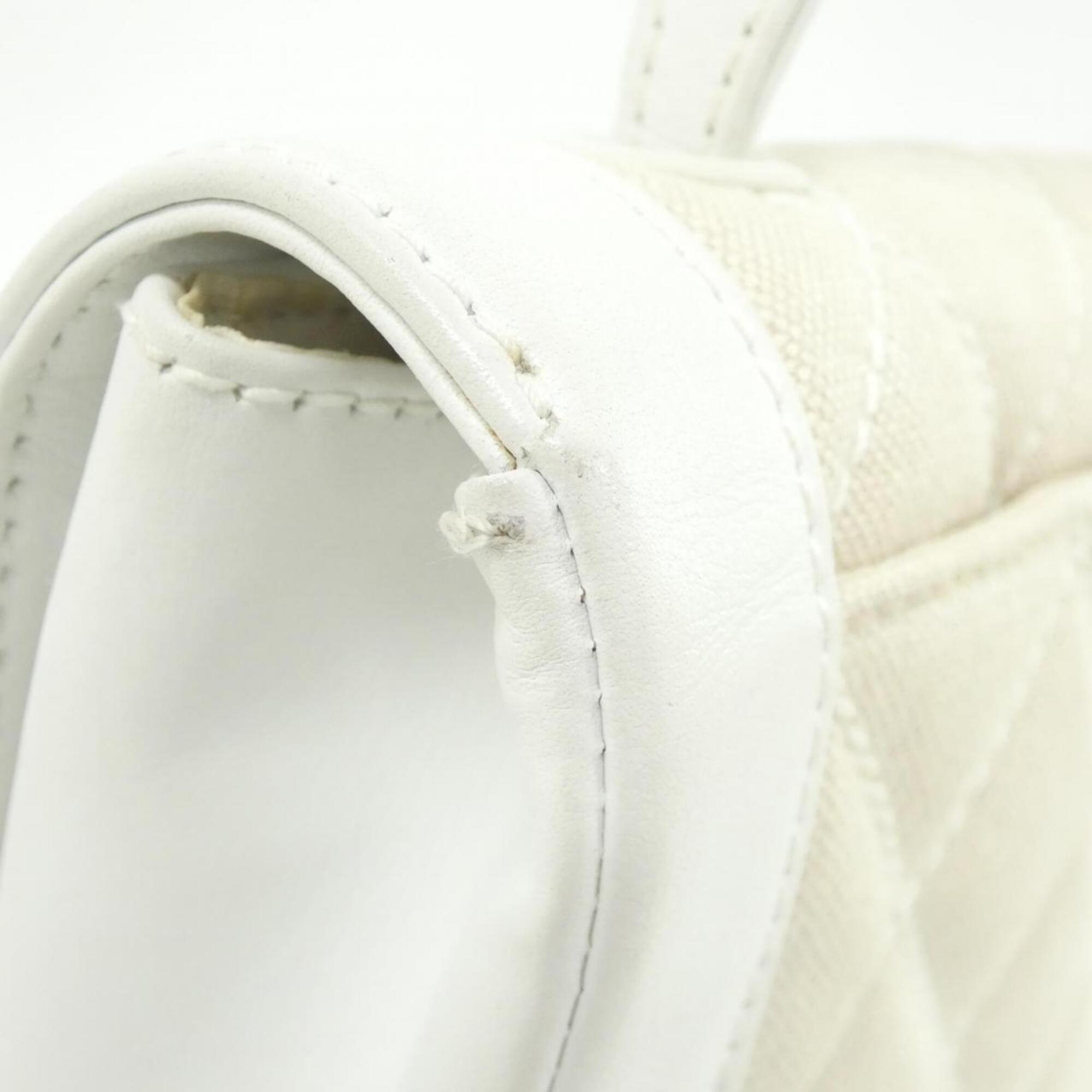 Chanel Beige White Canvas Leather Handbag