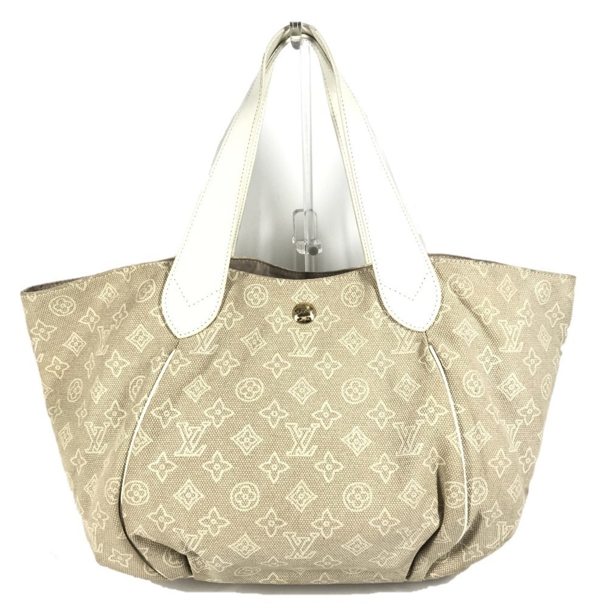Louis Vuitton Beige White Canvas Leather Shoulder Bag Tote Bag