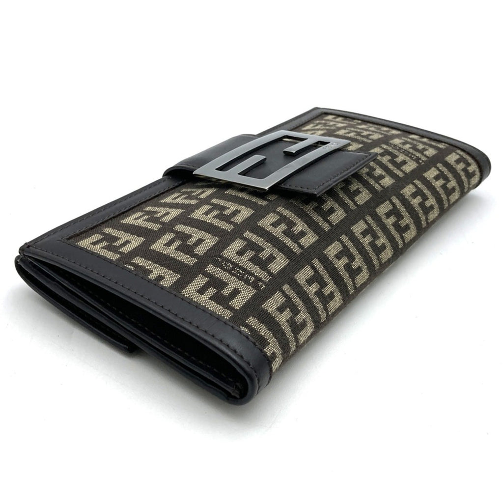 Fendi Zucchino Brown Canvas Long Wallet (Bi-Fold)